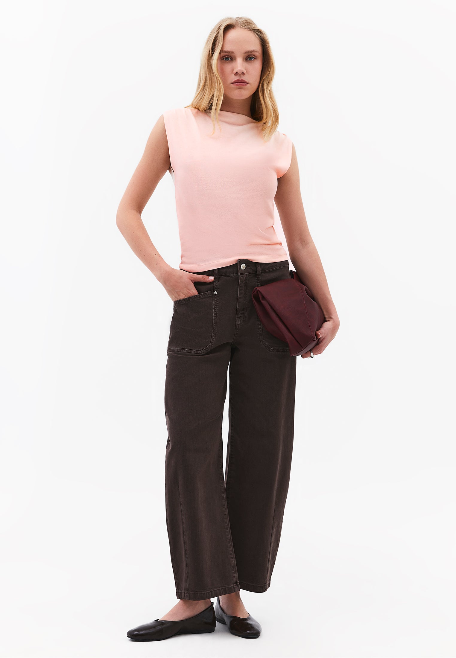 Gathered Boat Neck Tank Top - PINK SALT