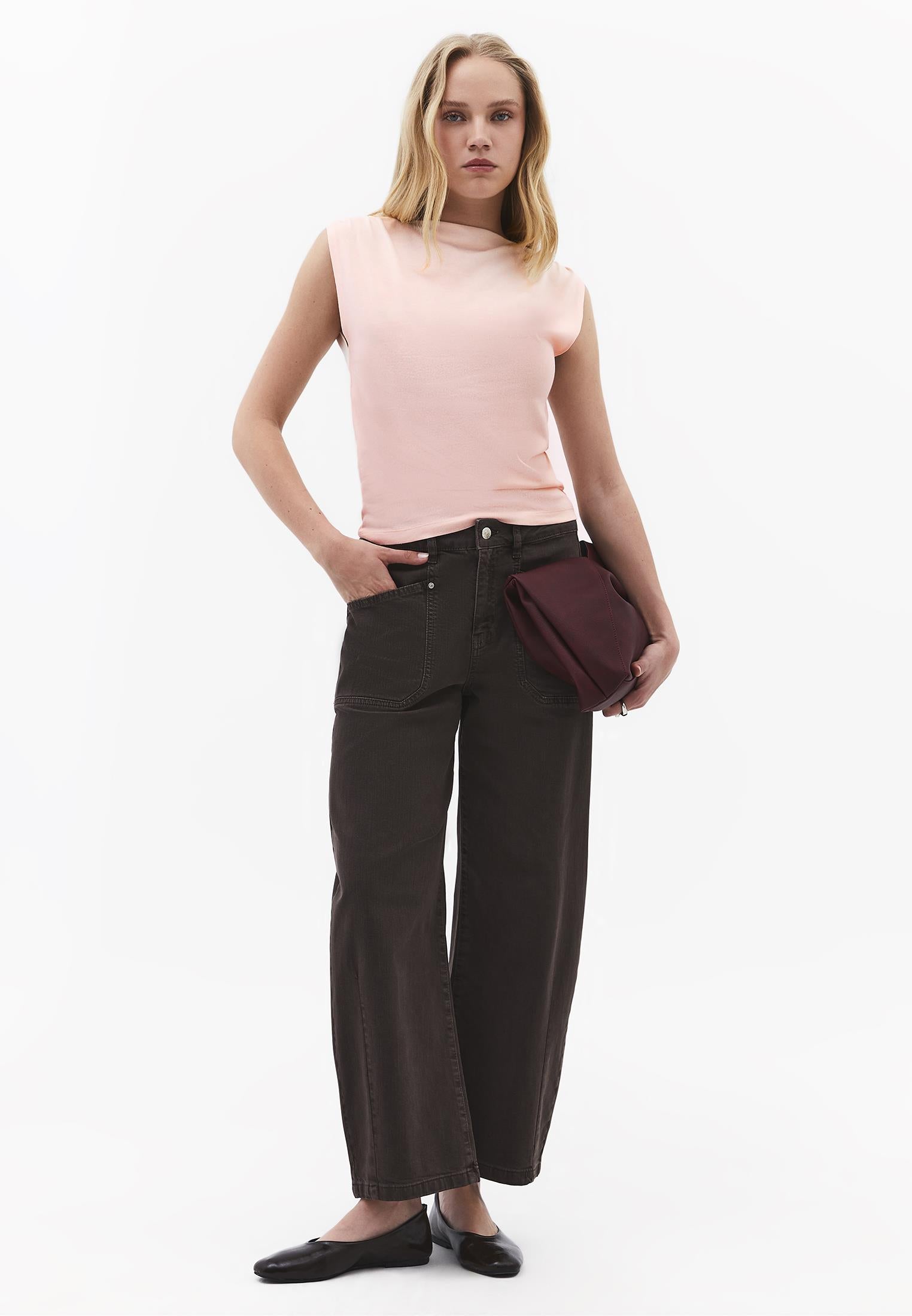 Gathered Boat Neck Tank Top - PINK SALT