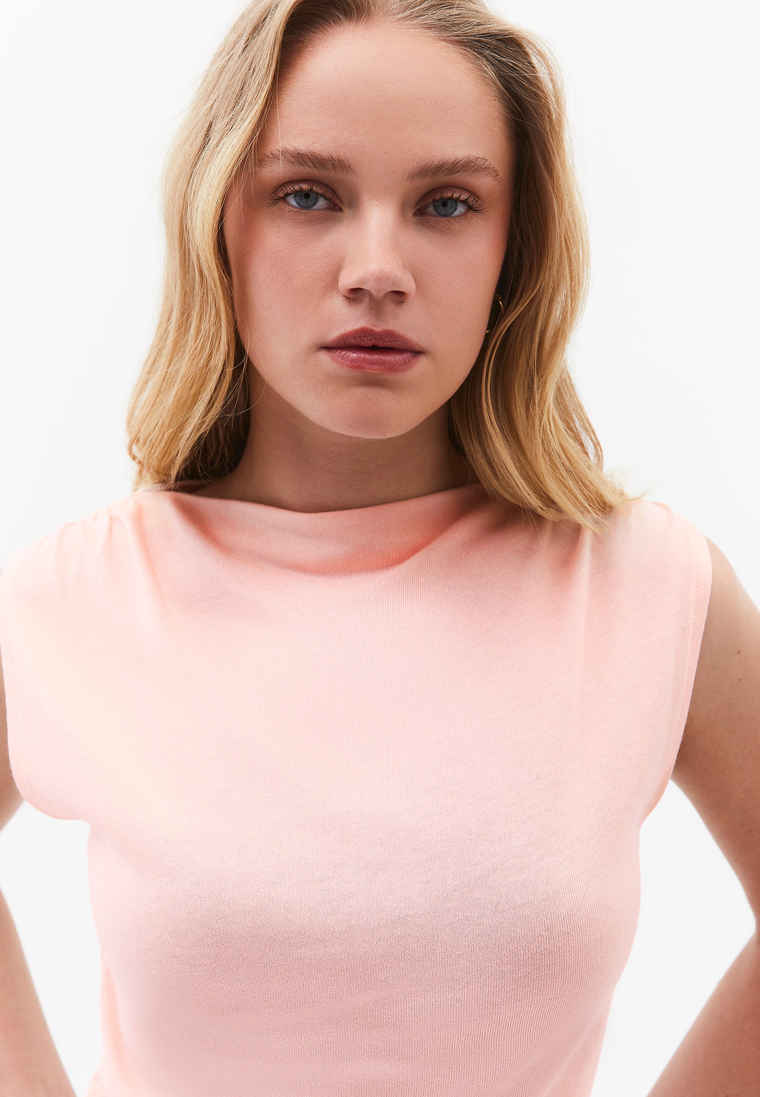 Gathered Boat Neck Tank Top - PINK SALT