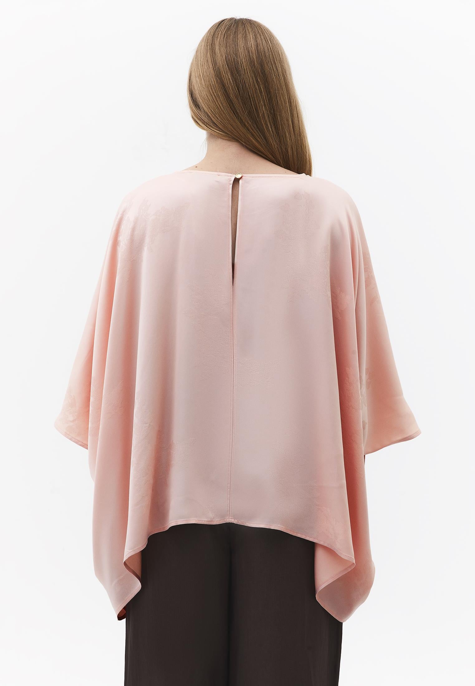 Boat Neck Batwing Sleeve Blouse - PINK SALT