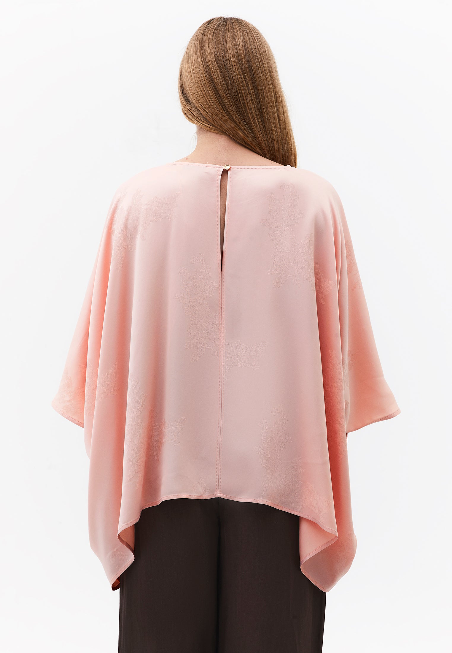 Boat Neck Batwing Sleeve Blouse - PINK SALT