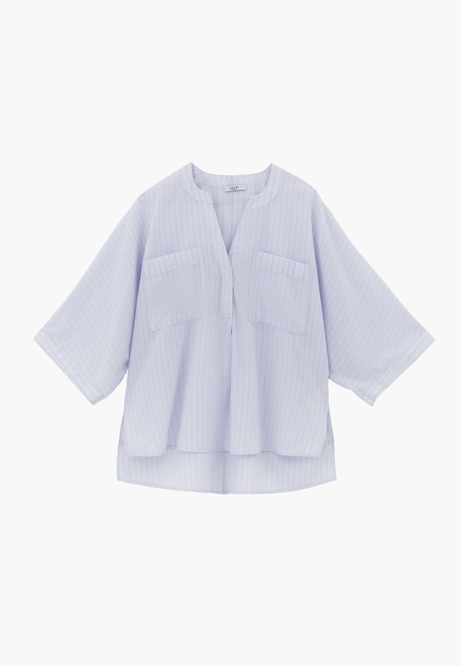Oversized Shirt With Mandarin Collar And Pocket Detail - PLACID BLUE STRIPE