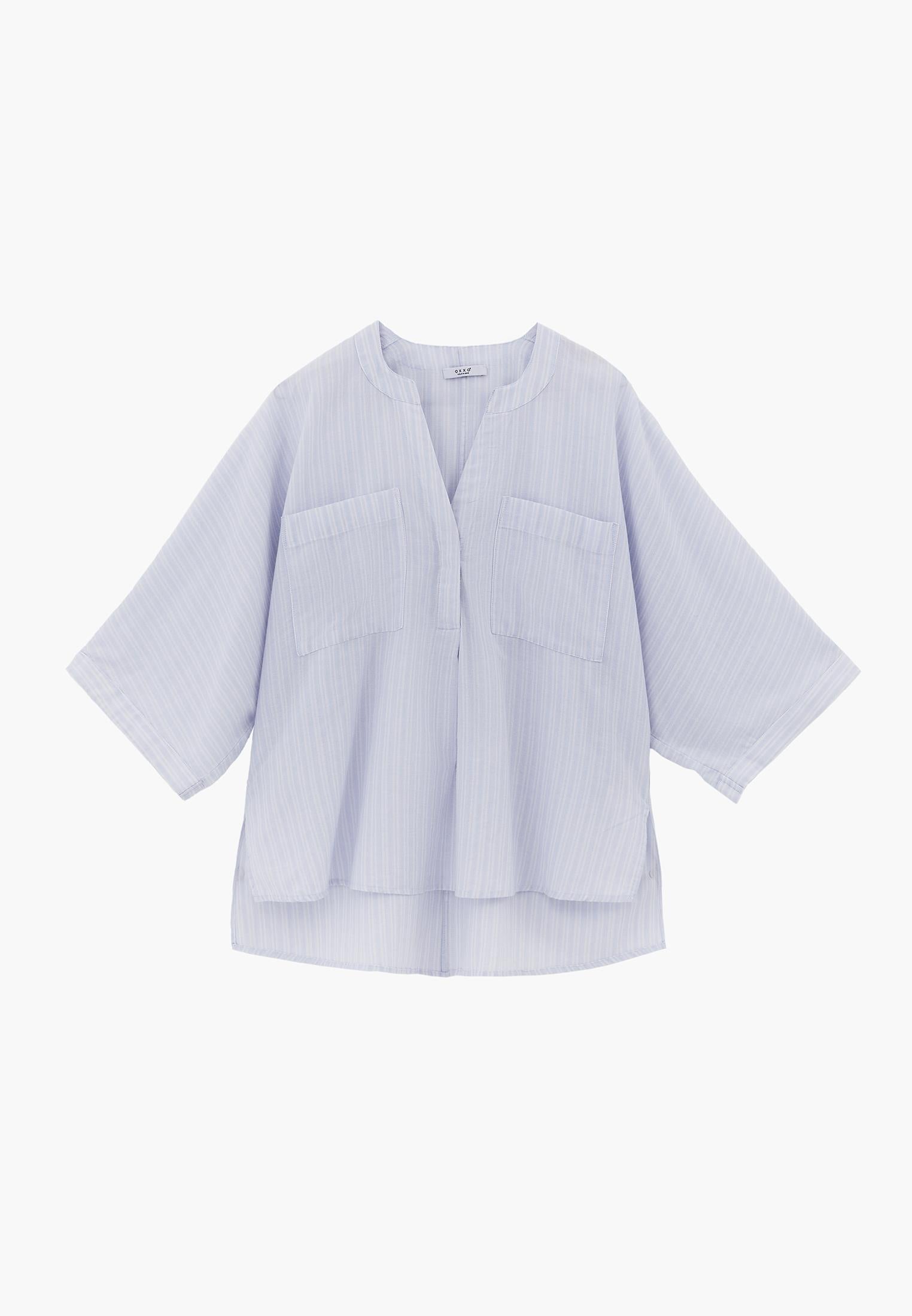 Oversized Shirt With Mandarin Collar And Pocket Detail - PLACID BLUE STRIPE