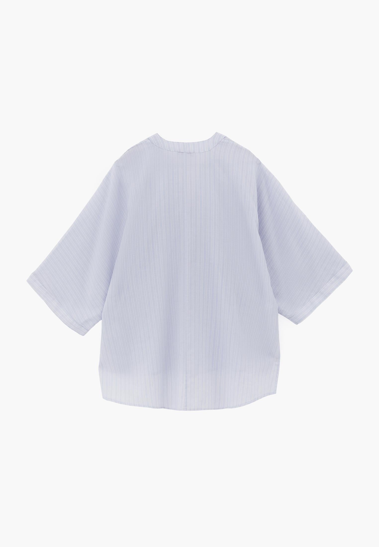 Oversized Shirt With Mandarin Collar And Pocket Detail - PLACID BLUE STRIPE