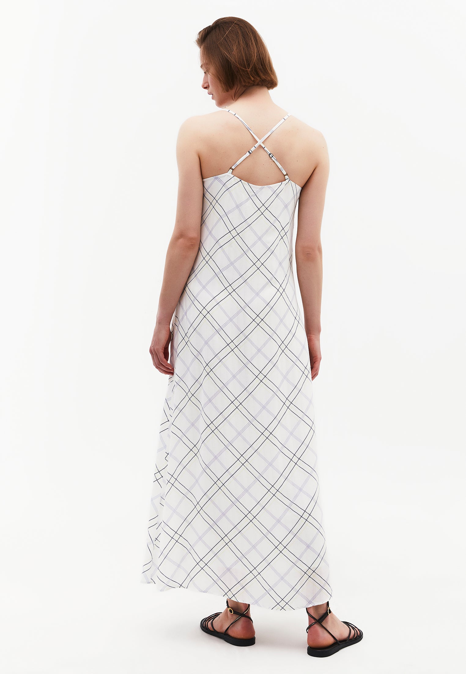 Striped Tie Sleeve A-Line Dress - PLAID COMB