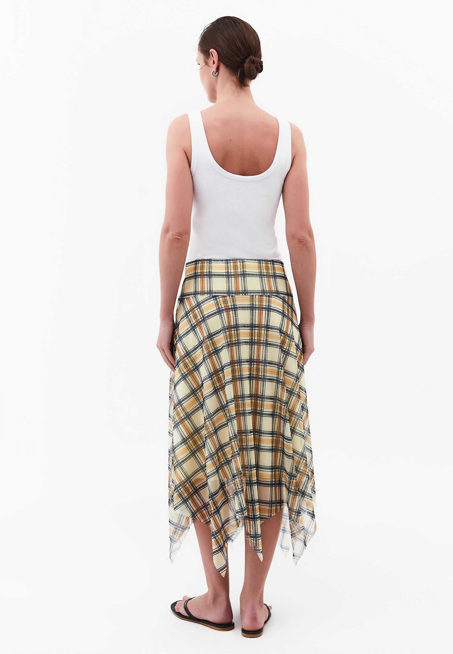 Asymmetric Midi Skirt - PLAID COMB