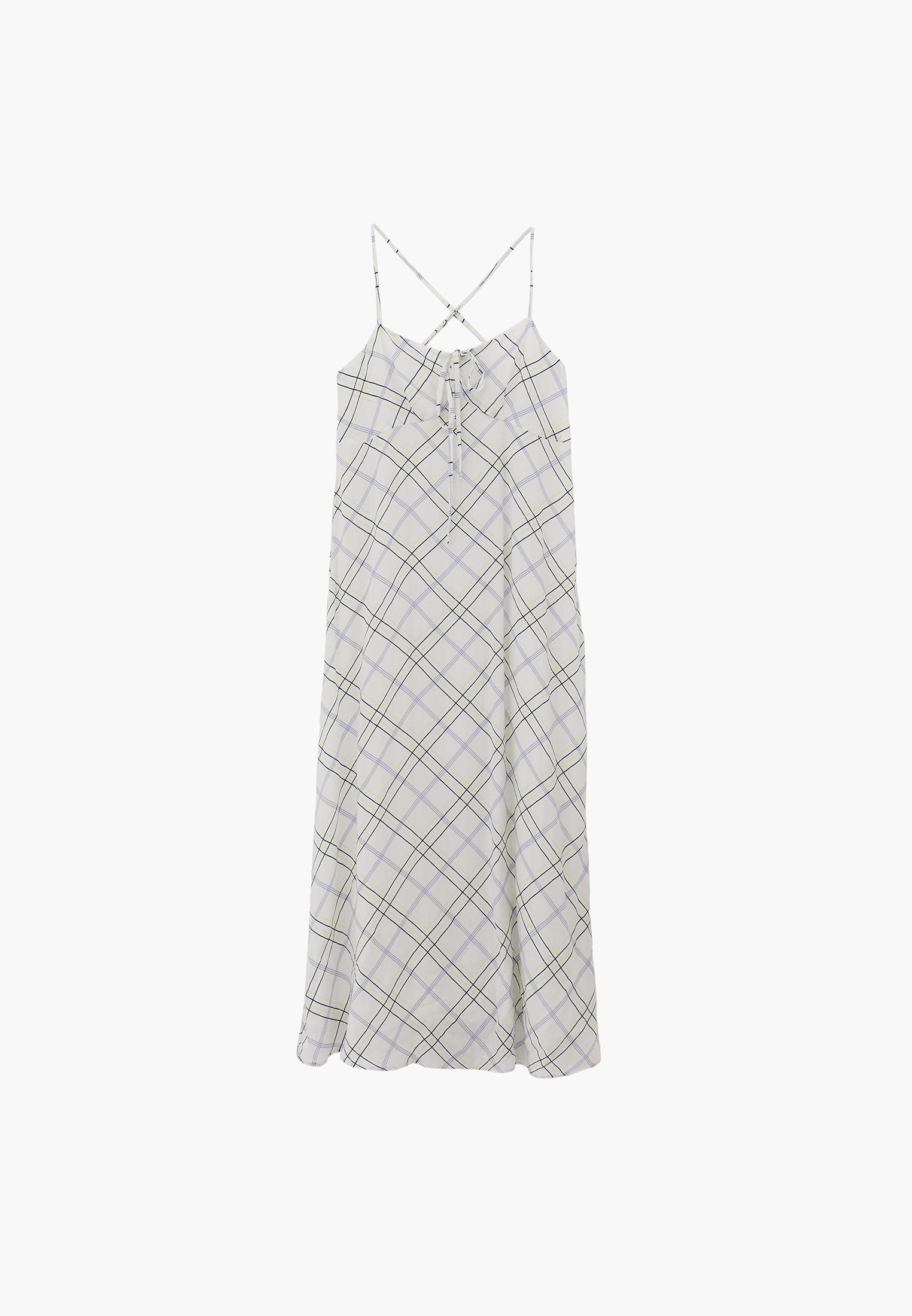 Striped Tie Sleeve A-Line Dress - PLAID COMB
