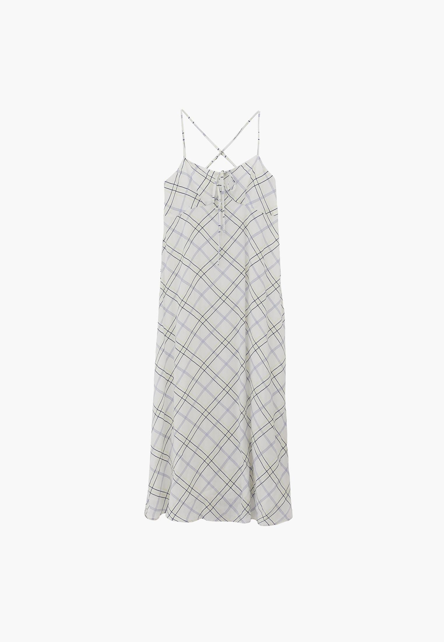 Striped Tie Sleeve A-Line Dress - PLAID COMB