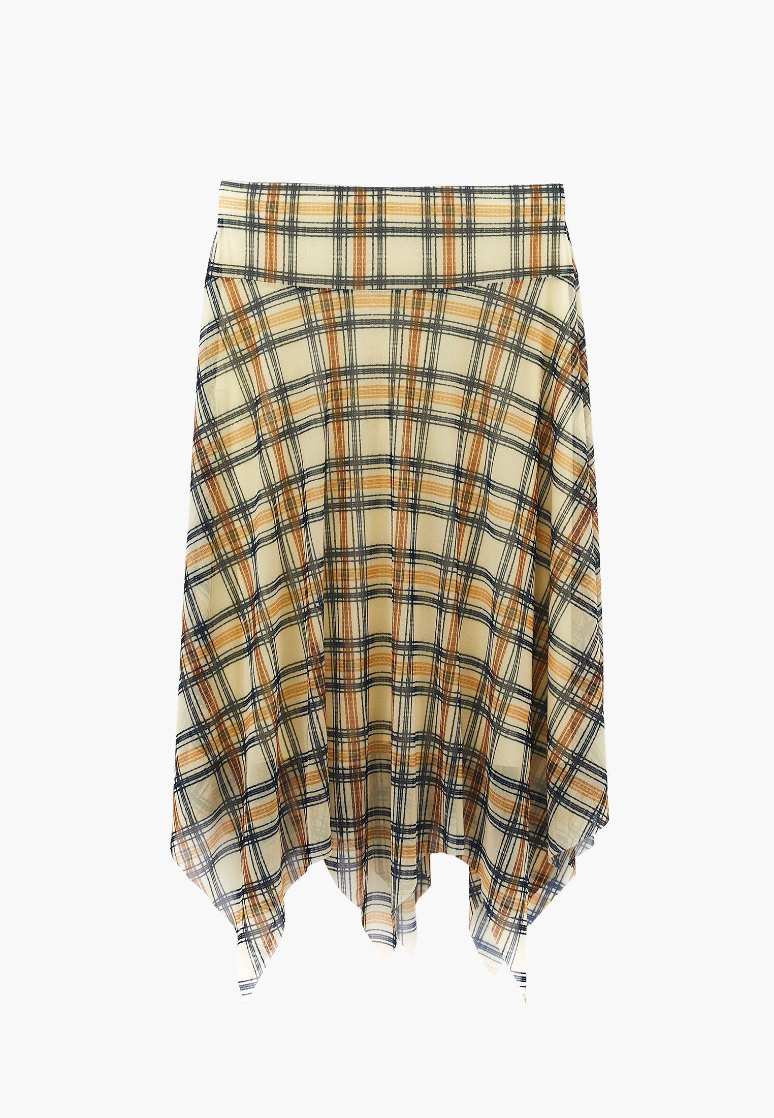 Asymmetric Midi Skirt - PLAID COMB