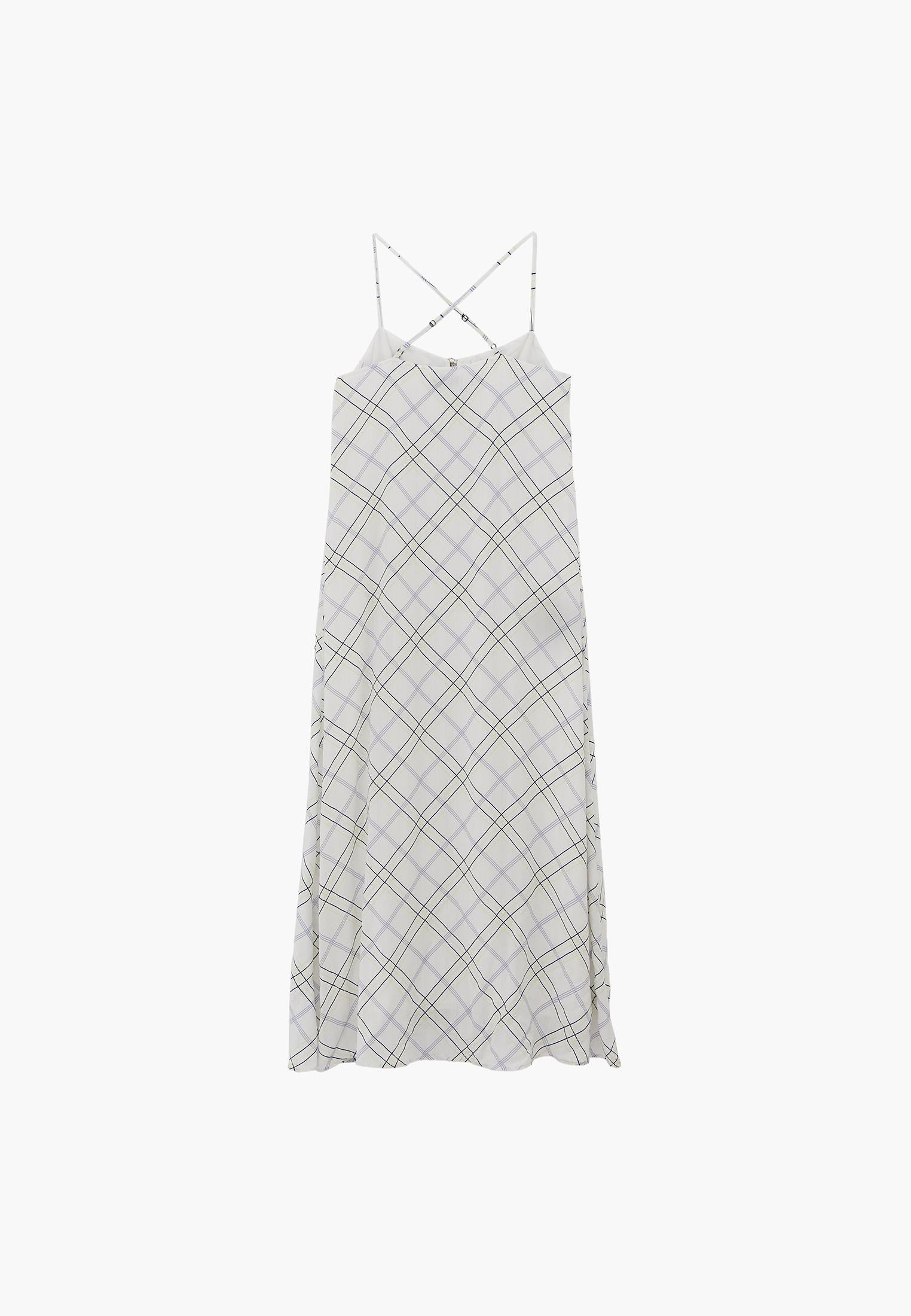 Striped Tie Sleeve A-Line Dress - PLAID COMB