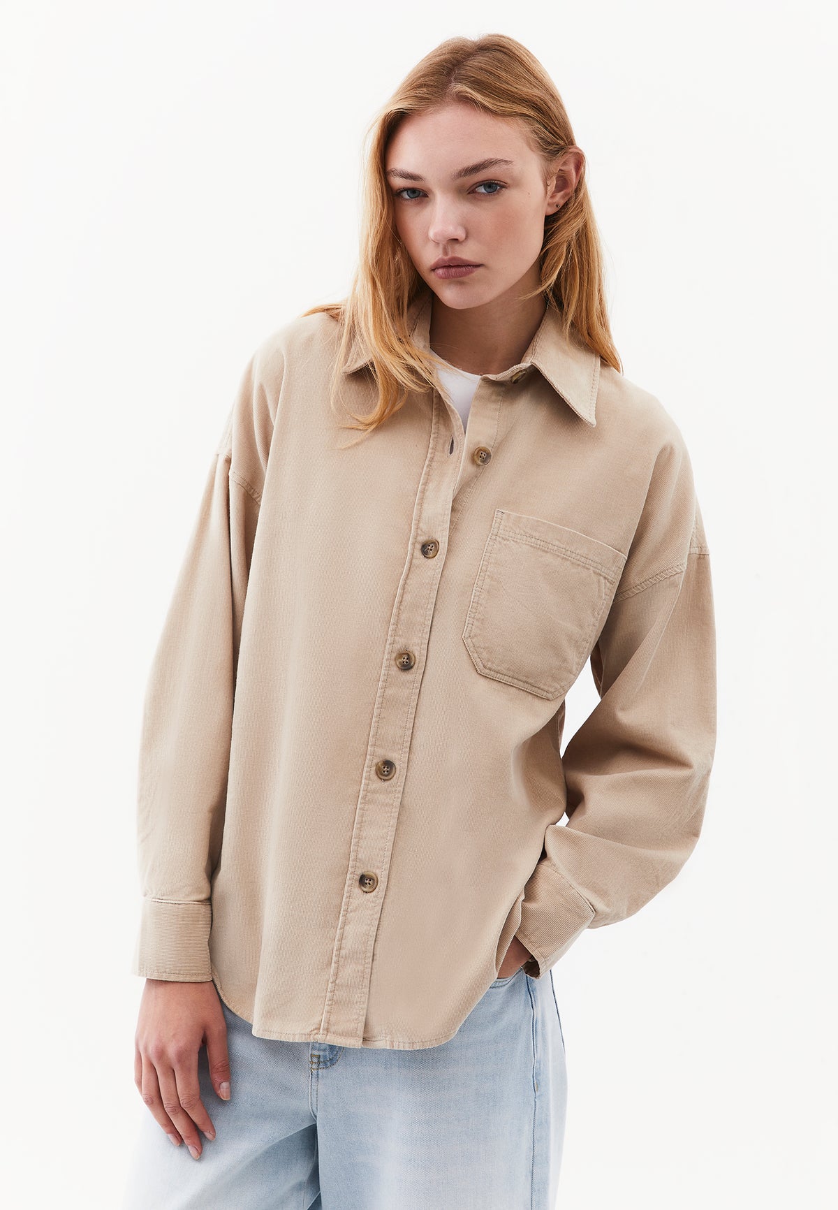Oversize Buttoned Long Sleeve Shirt - Beige
