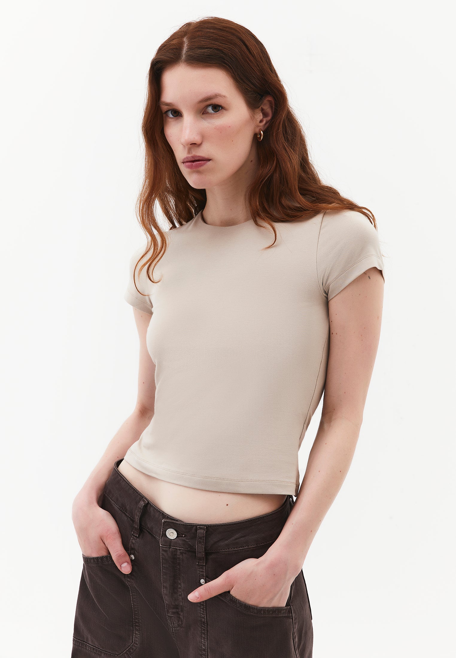 Bodycon T-Shirt Crew Neck - PLAZA TAUPEE