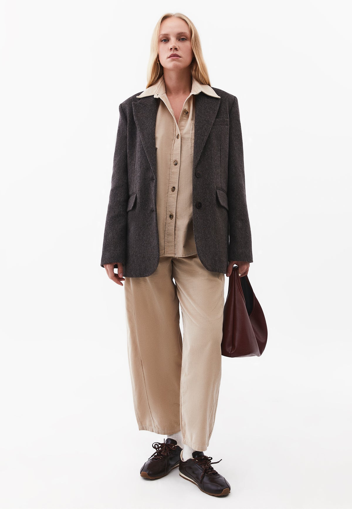 Balloon Form Cropped High Waist Pants - Beige