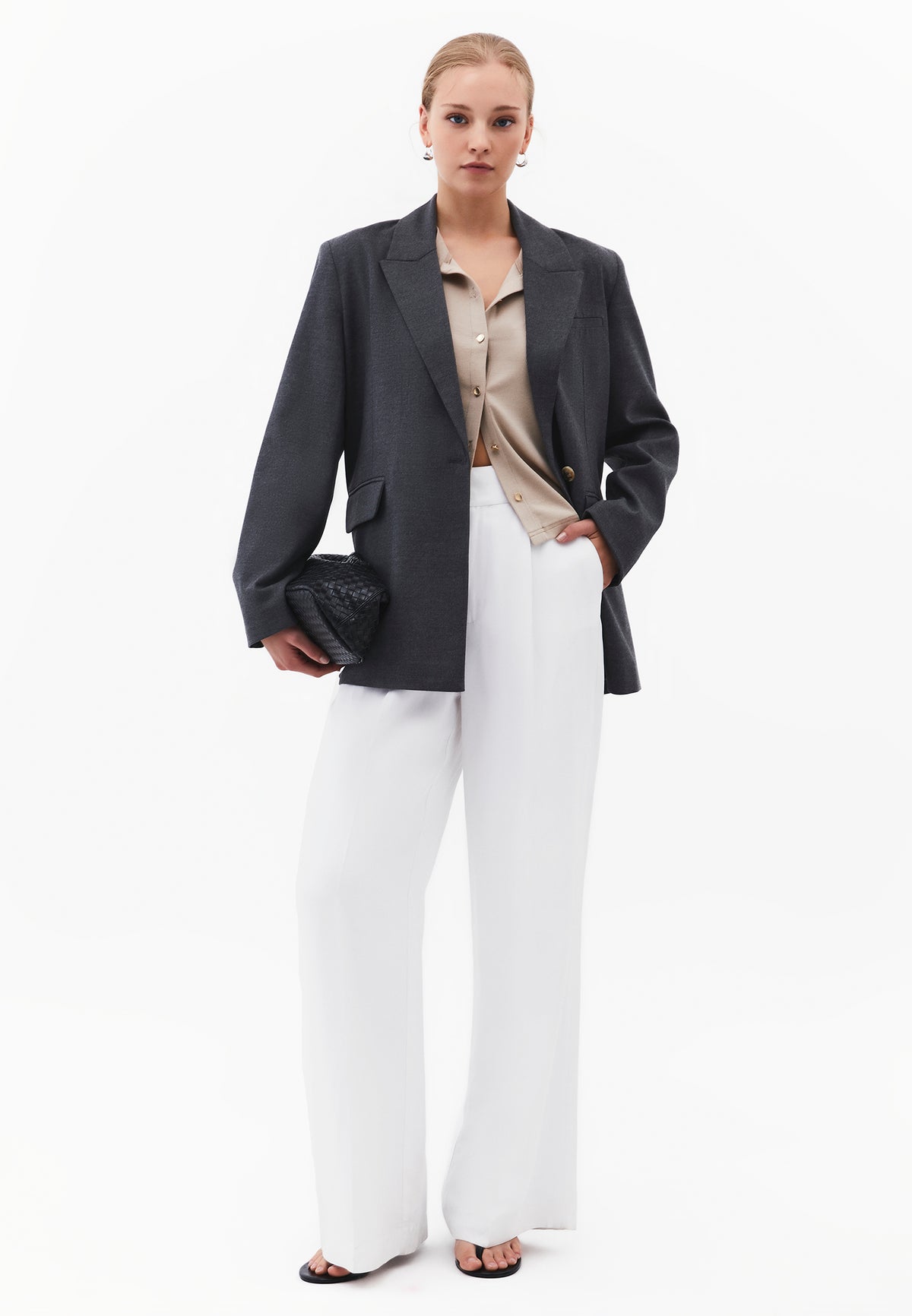 Buttoned Crew Neck Cardigan - PLAZA TAUPE