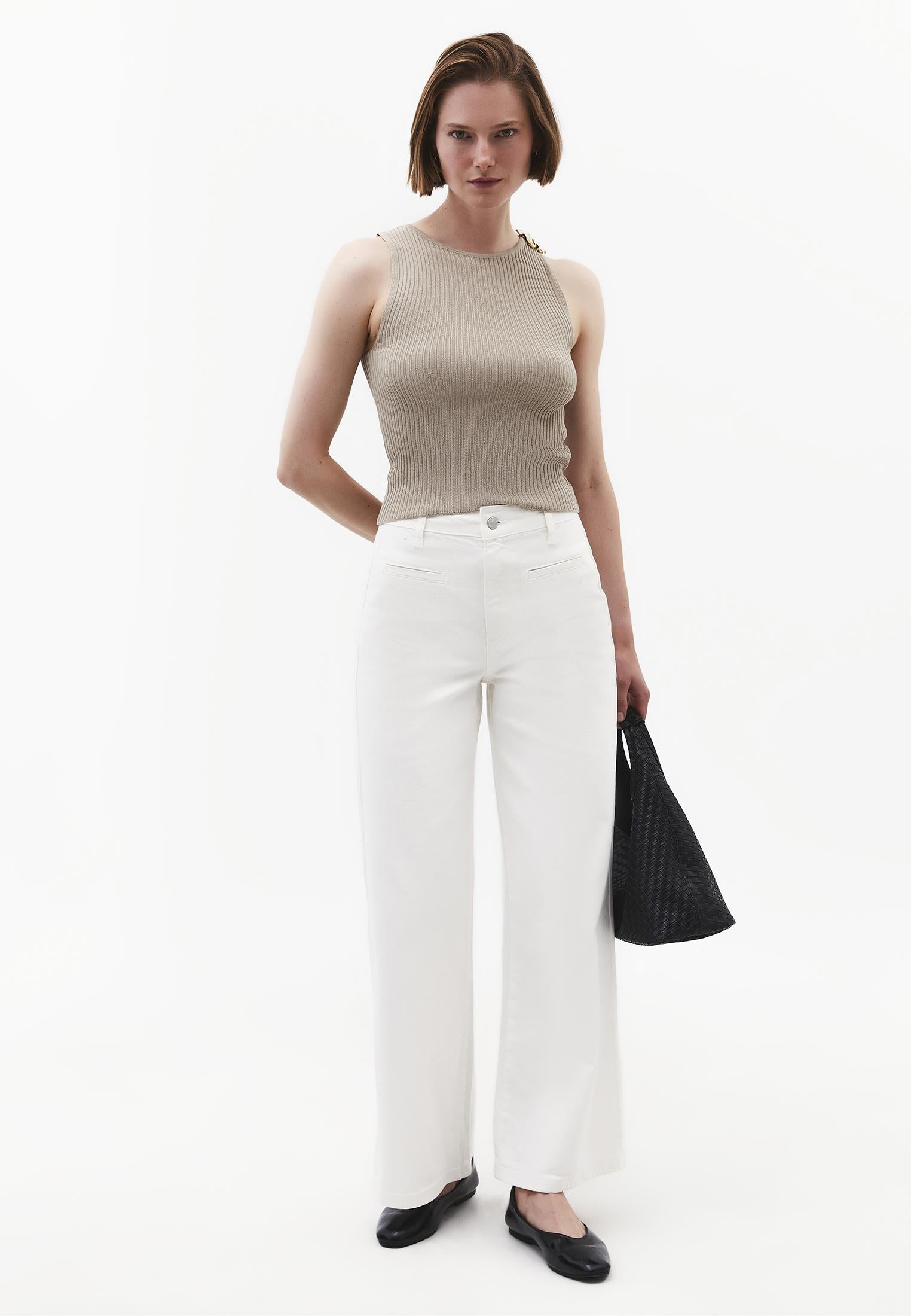 Ribbed Tank Top With Boat Neck - PLAZA TAUPE