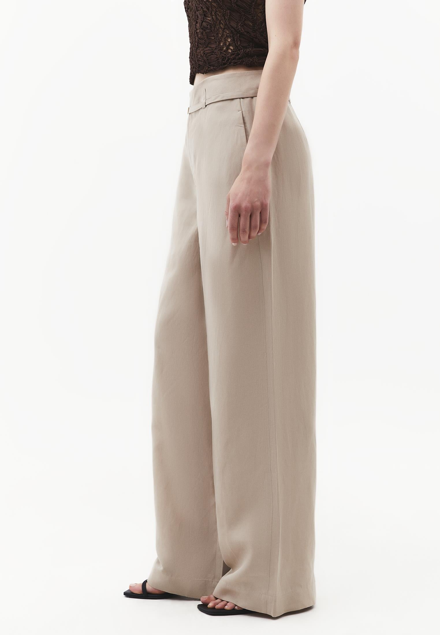 Straight Leg Pants With Belt Detail - PLAZA TAUPE