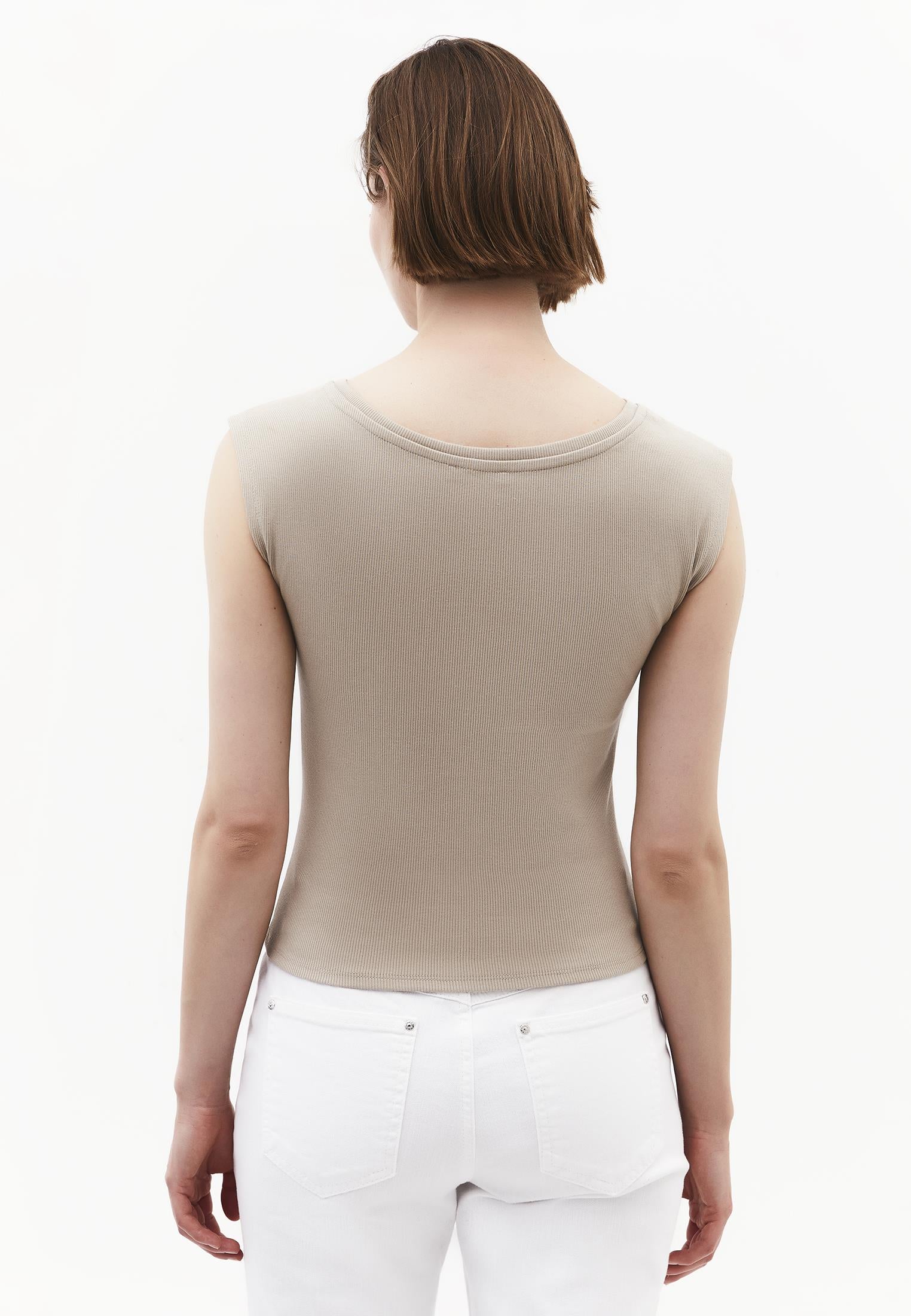 Boat Neck Sleeveless T-Shirt - PLAZA TAUPE