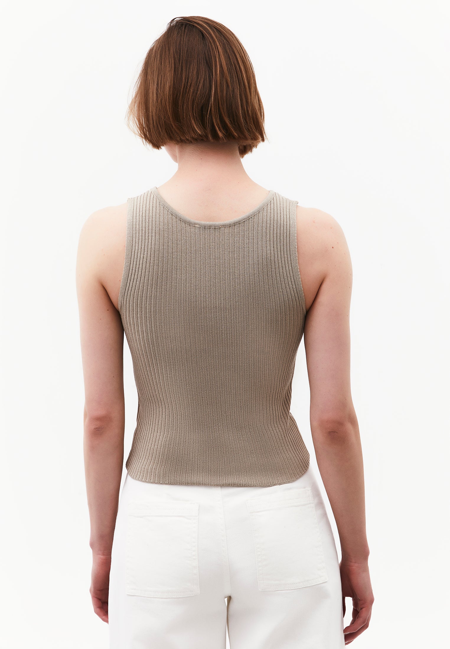 Ribbed Tank Top With Boat Neck - PLAZA TAUPE