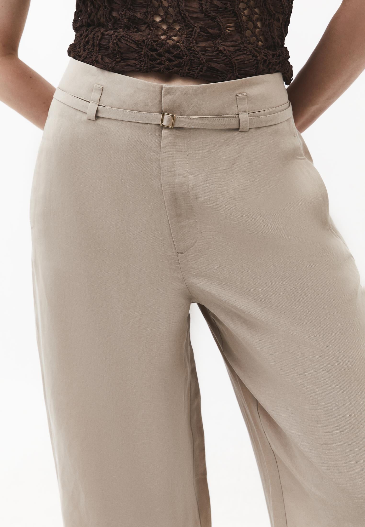 Straight Leg Pants With Belt Detail - PLAZA TAUPE