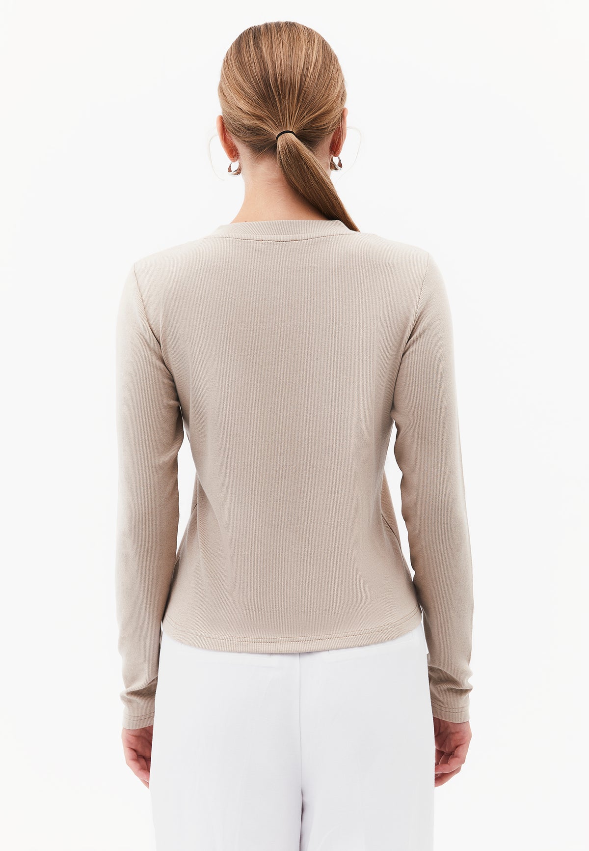 Buttoned Crew Neck Cardigan - PLAZA TAUPE