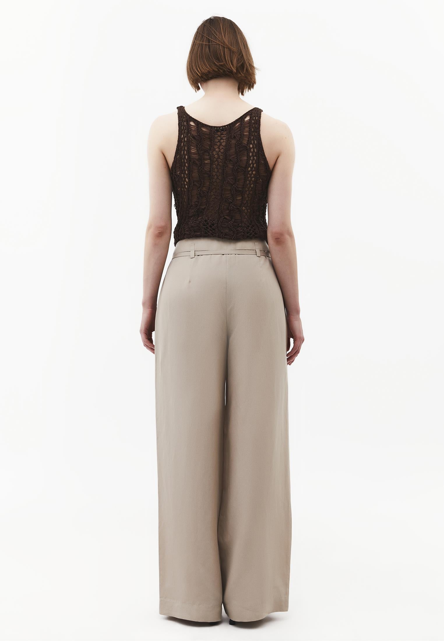 Straight Leg Pants With Belt Detail - PLAZA TAUPE