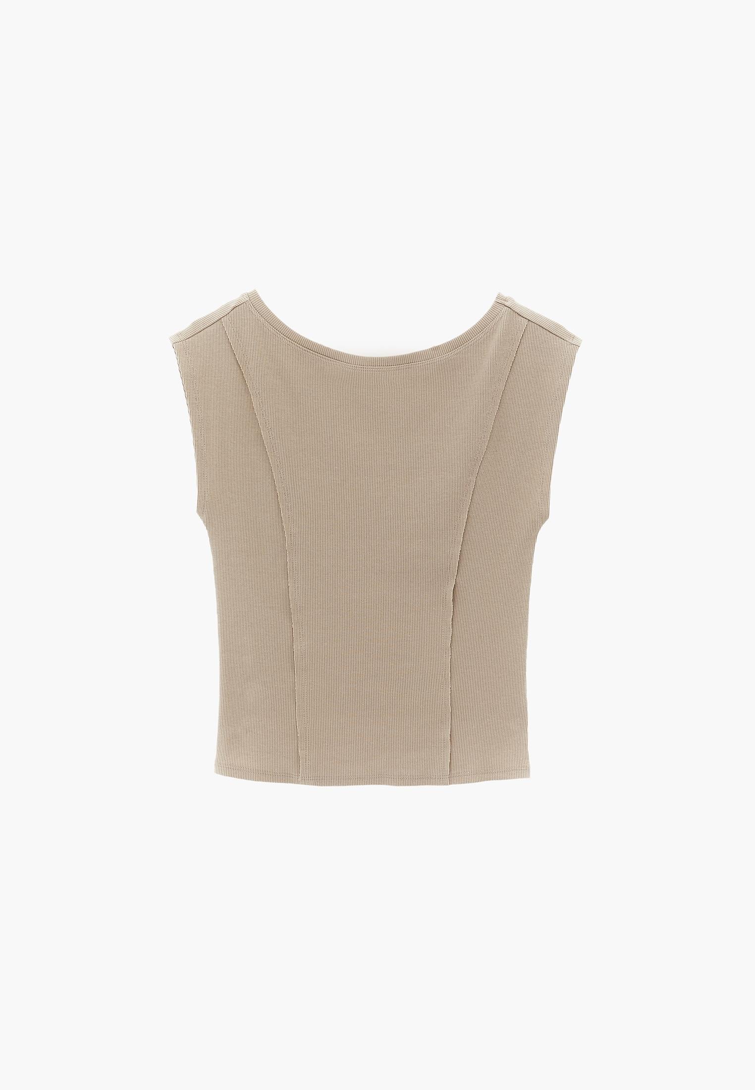 Boat Neck Sleeveless T-Shirt - PLAZA TAUPE