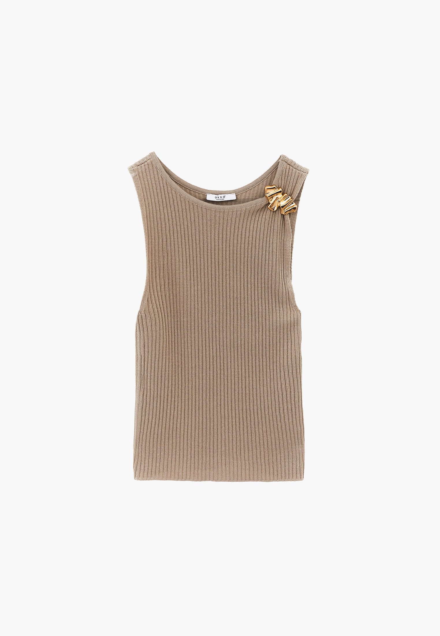 Ribbed Tank Top With Boat Neck - PLAZA TAUPE