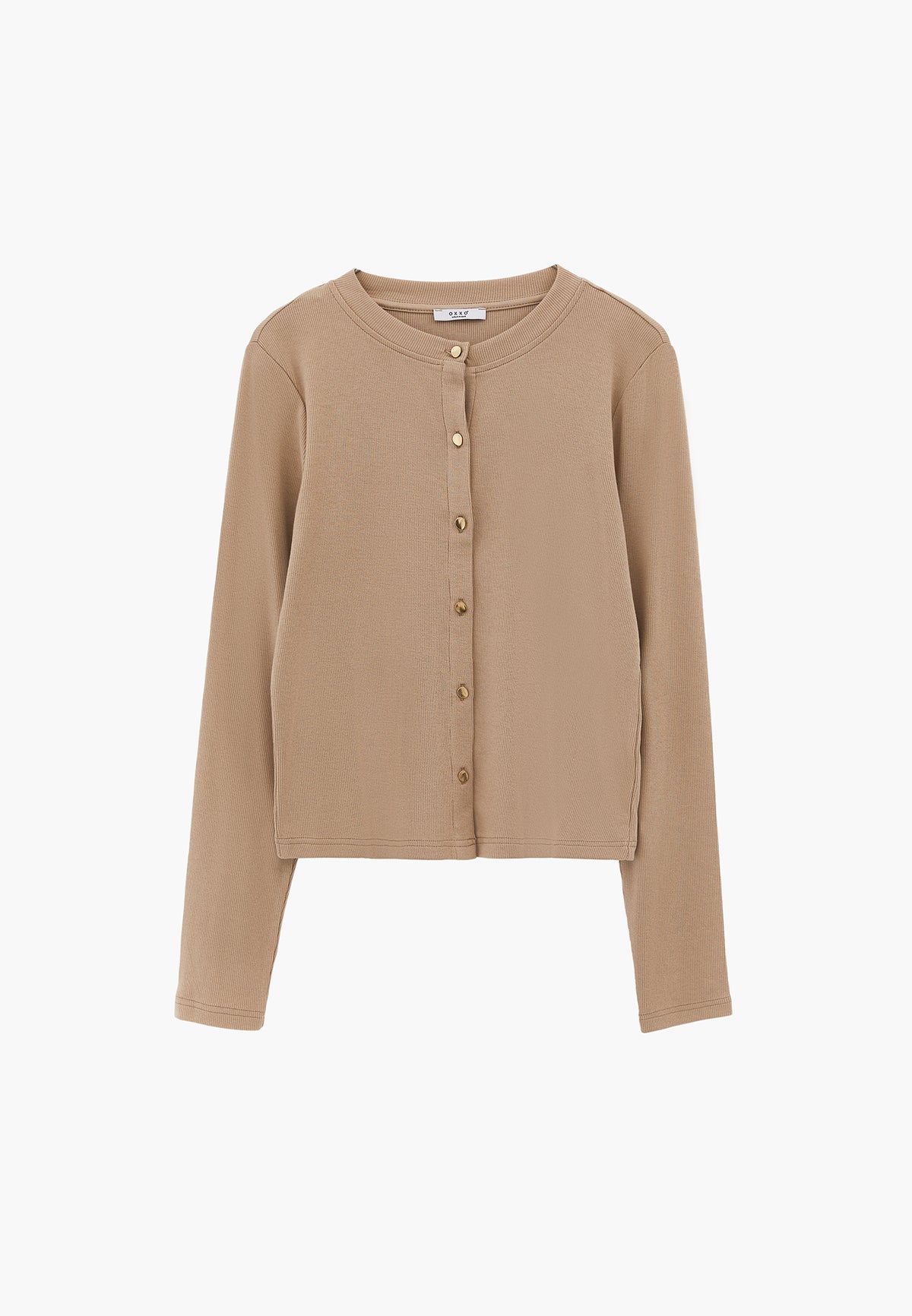 Buttoned Crew Neck Cardigan - PLAZA TAUPE