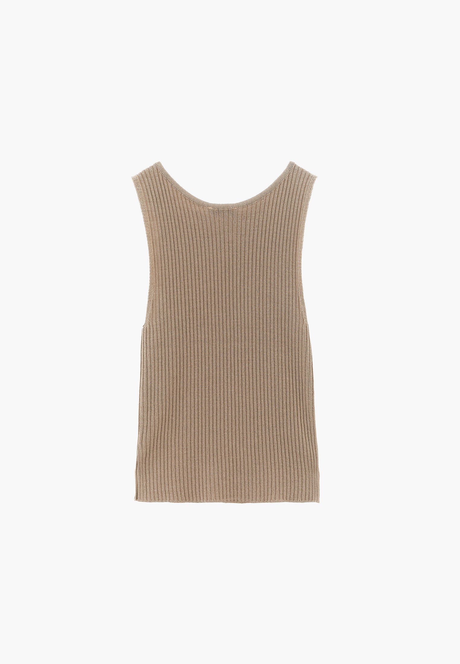 Ribbed Tank Top With Boat Neck - PLAZA TAUPE