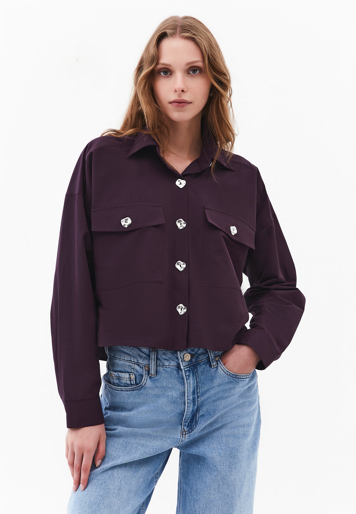 Oversize Button Detailed Shirt - PLUM PERFECT