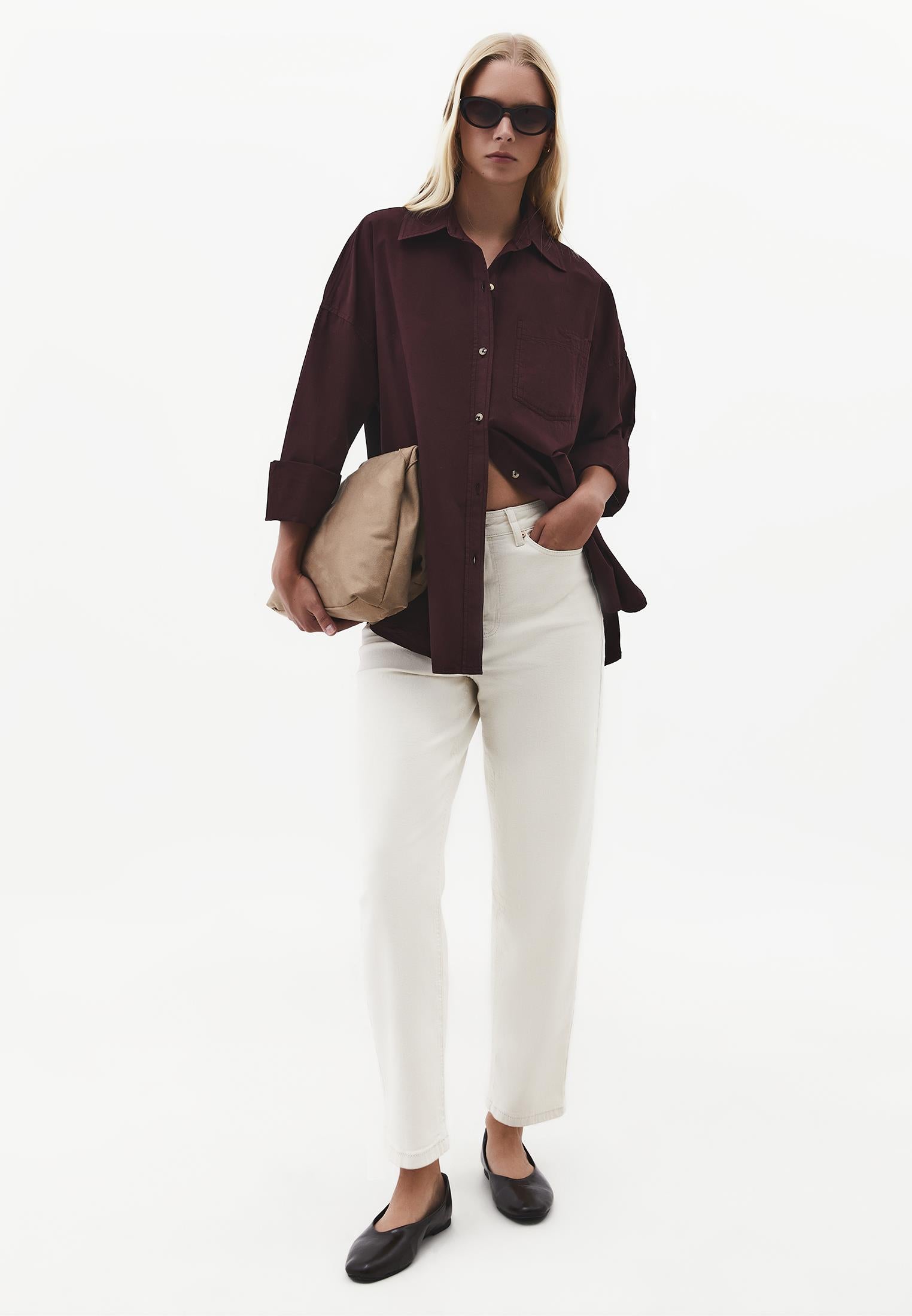 Oversized Long-Sleeve Shirt with Pocket Detail - PLUM PERFECT