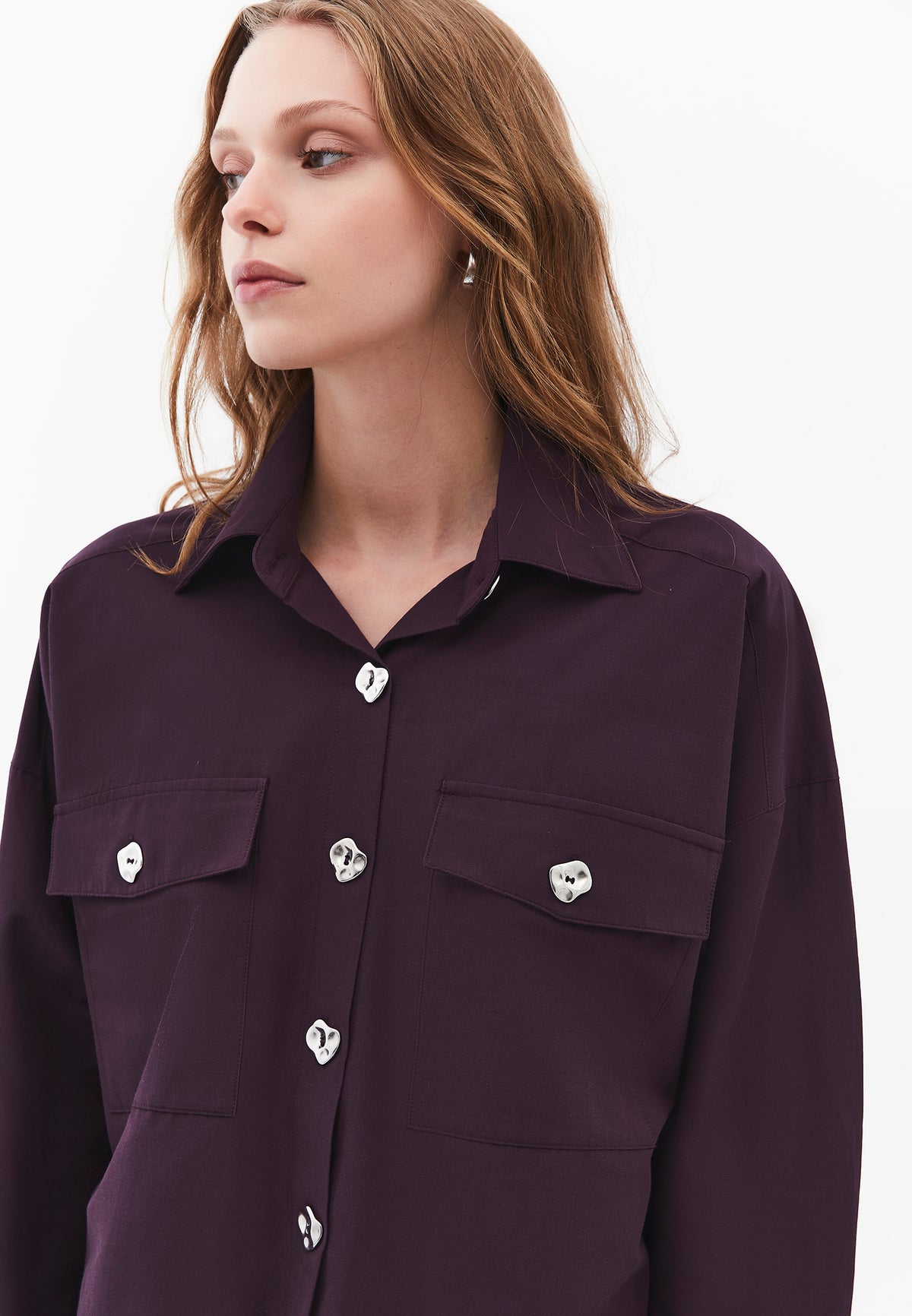 Oversize Button Detailed Shirt - PLUM PERFECT