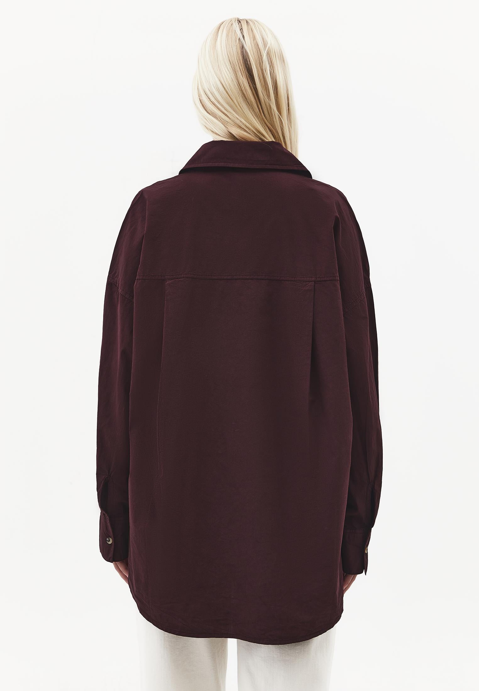 Oversized Long-Sleeve Shirt with Pocket Detail - PLUM PERFECT