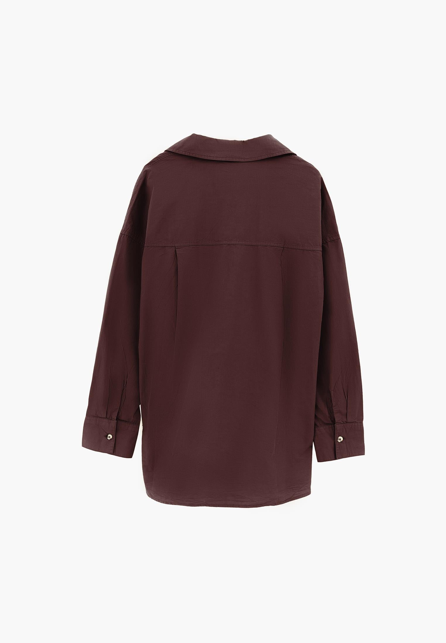 Oversized Long-Sleeve Shirt with Pocket Detail - PLUM PERFECT