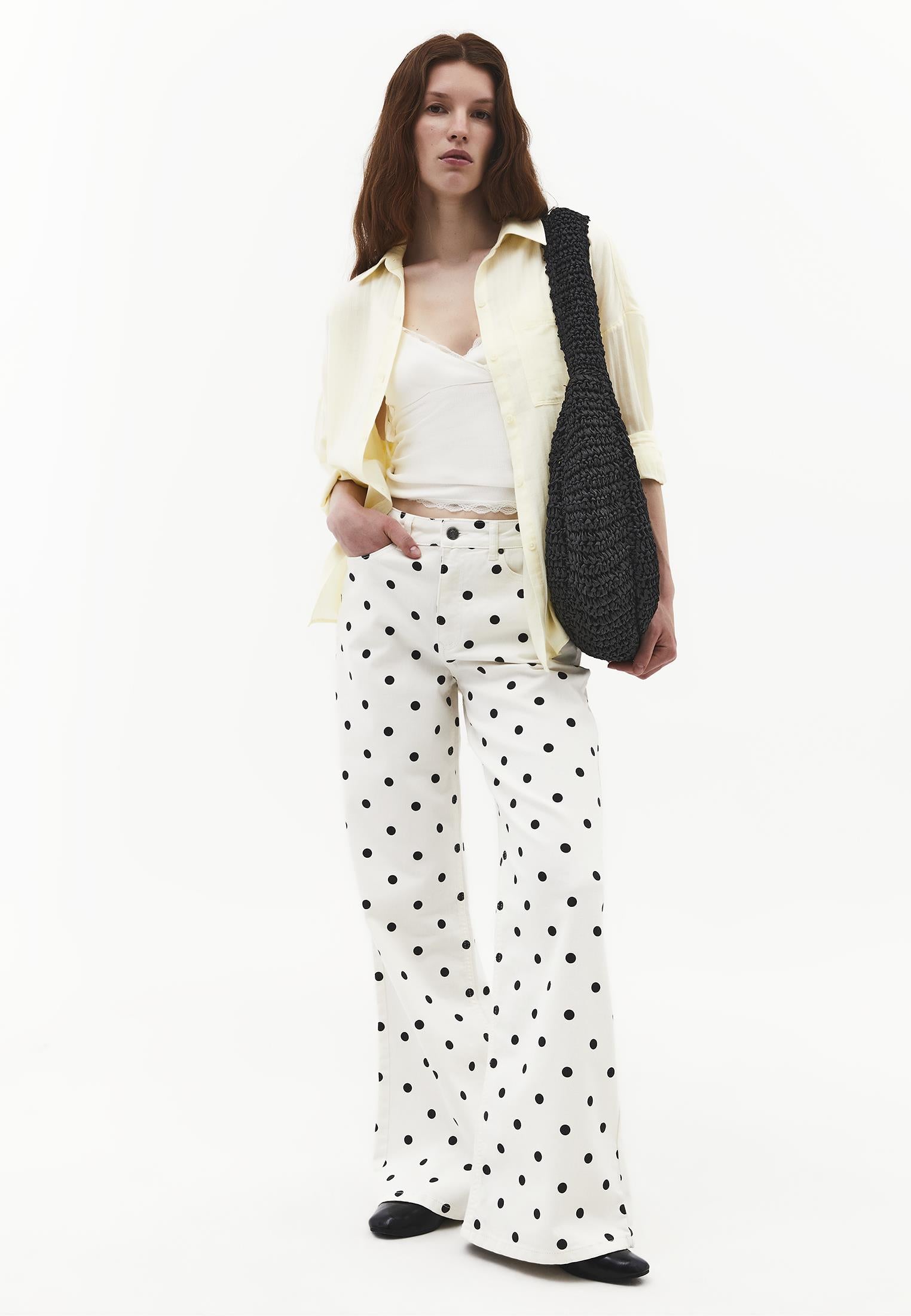 High Waist Printed Wide Leg Pants - POLKA DOT COMB