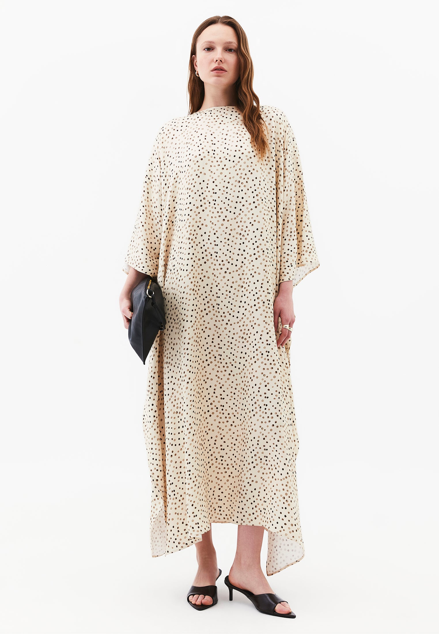 Long Boat Neck Loose Dress - POLKA DOT COMB