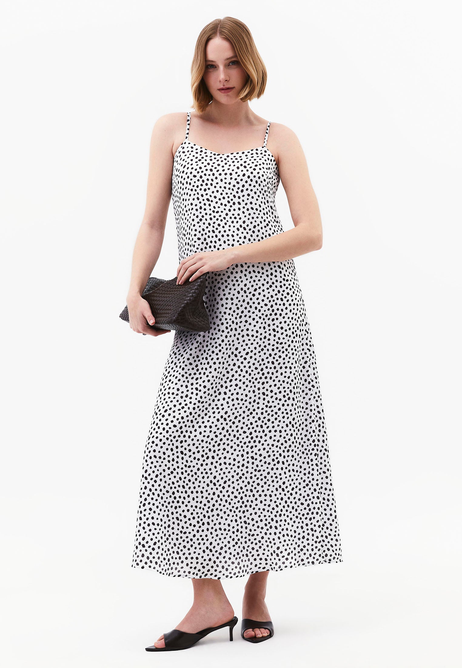 V-Neck Printed Long Modest Dress - POLKA DOT COMB