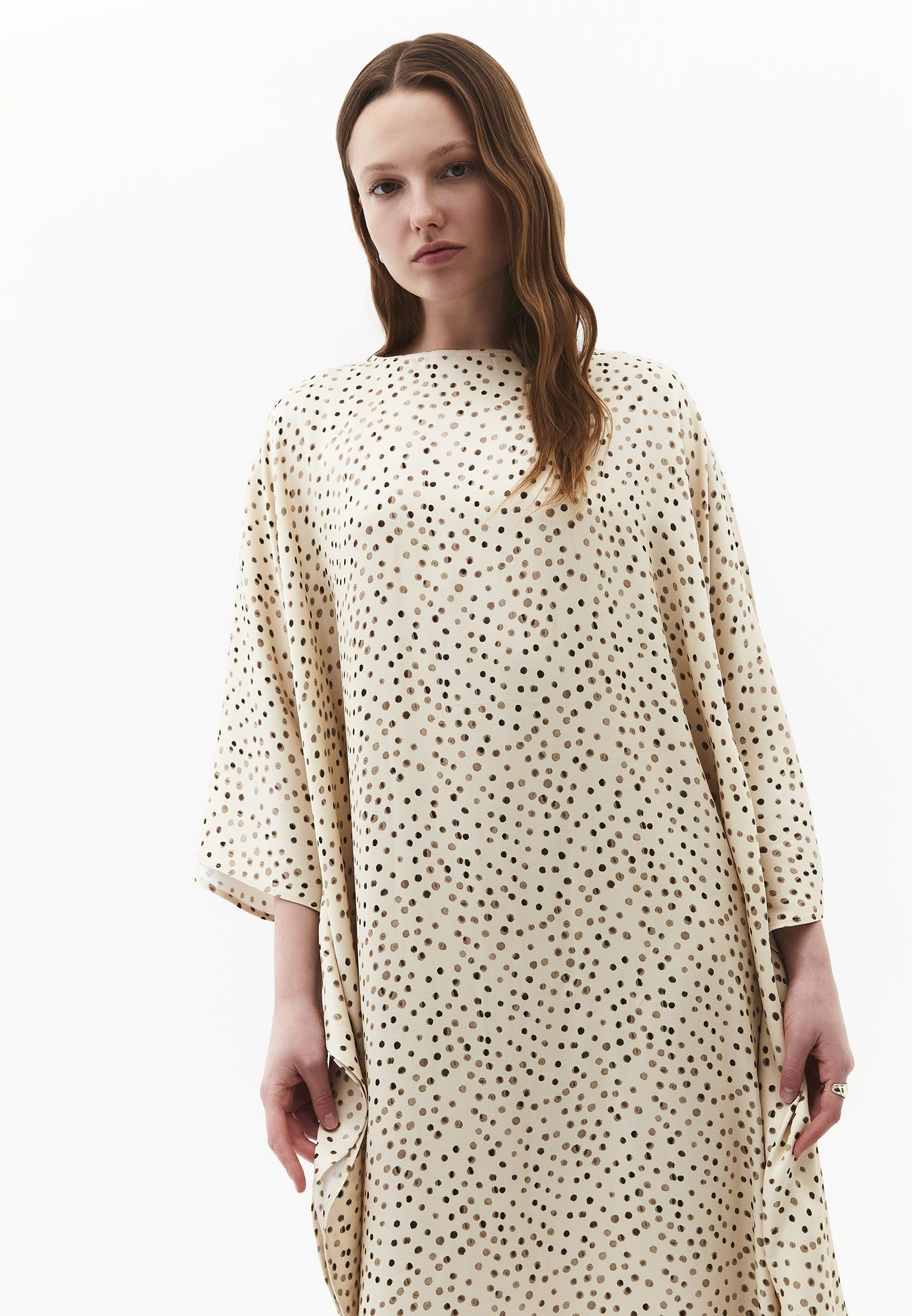 Long Boat Neck Loose Dress - POLKA DOT COMB