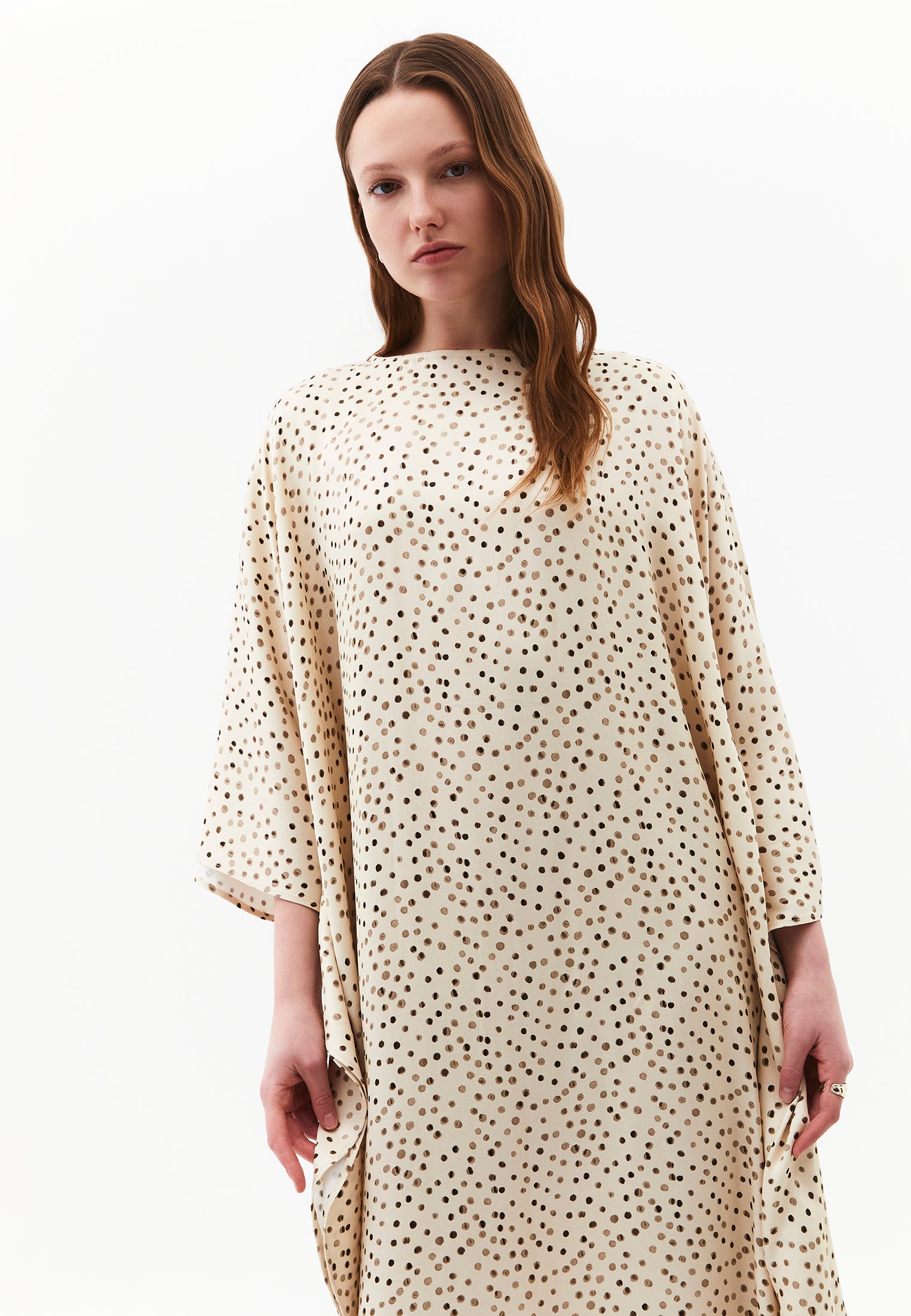 Long Boat Neck Loose Dress - POLKA DOT COMB