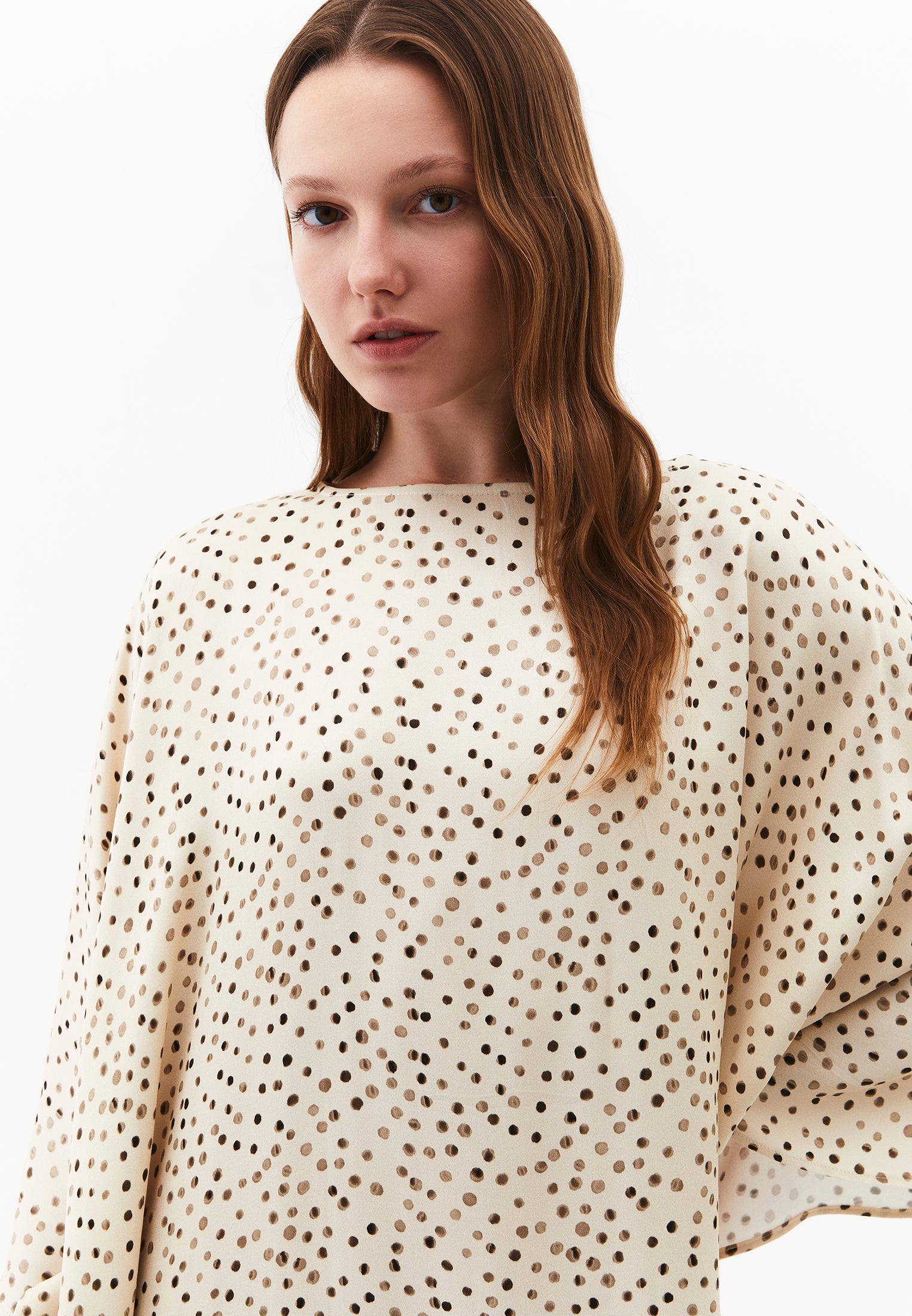 Long Boat Neck Loose Dress - POLKA DOT COMB