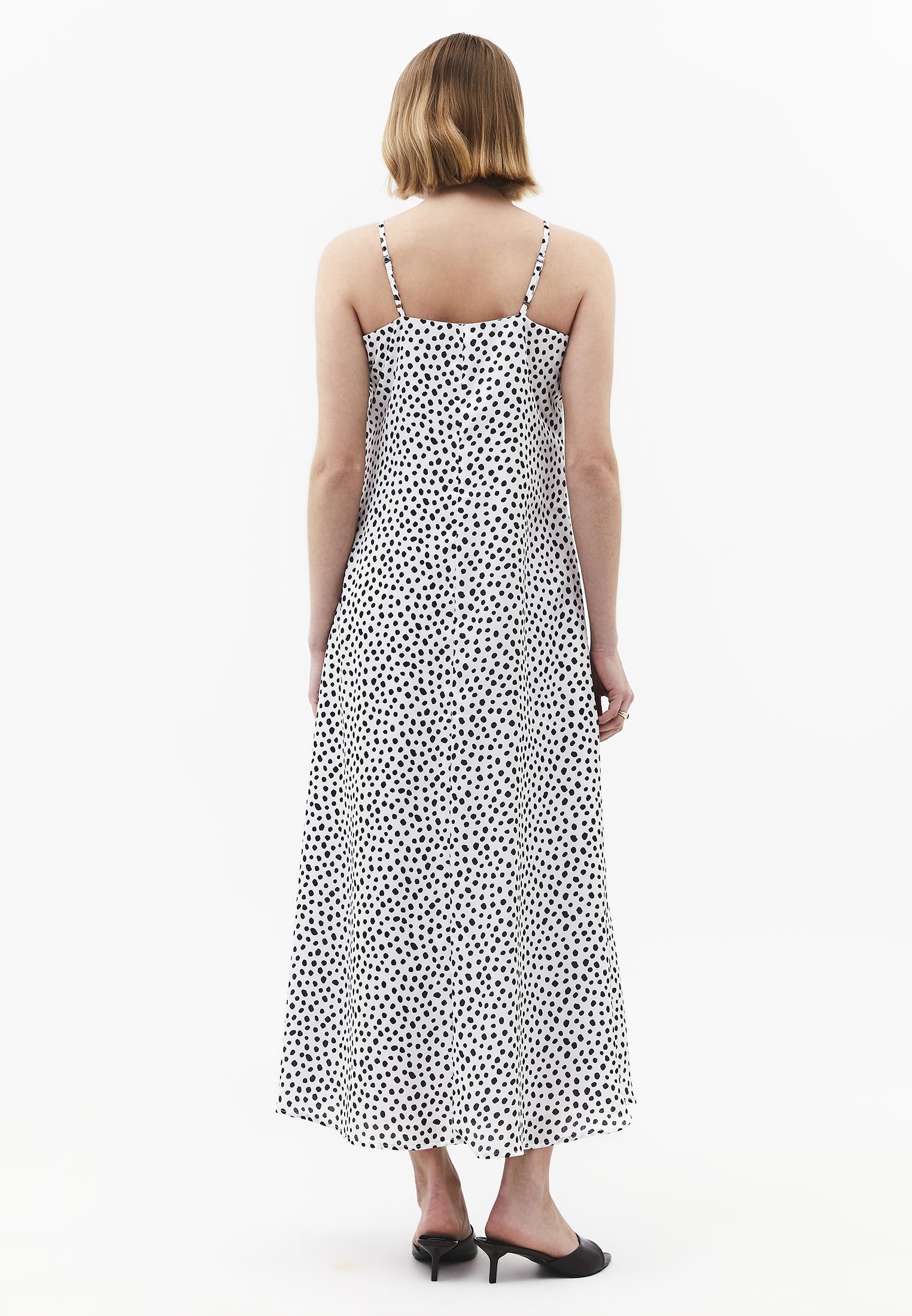 V-Neck Printed Long Modest Dress - POLKA DOT COMB