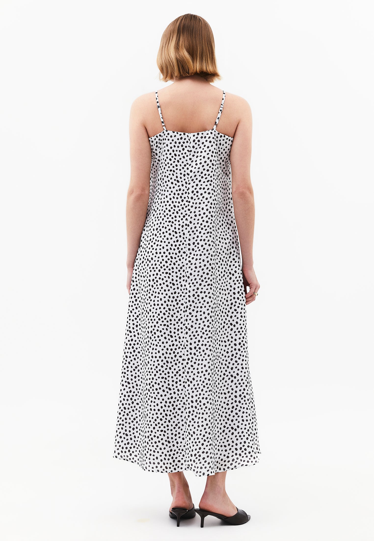 V-Neck Printed Long Modest Dress - POLKA DOT COMB