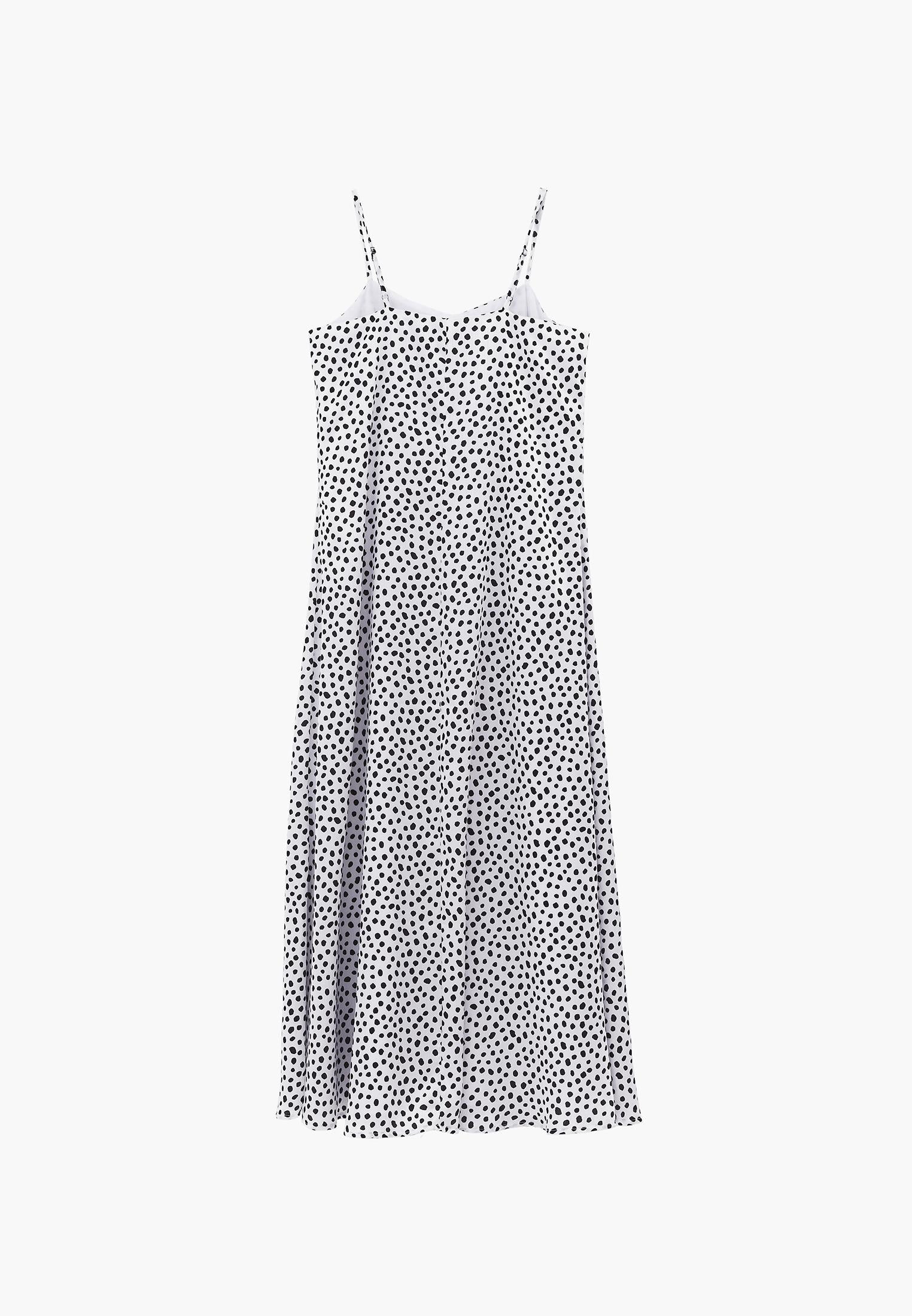 V-Neck Printed Long Modest Dress - POLKA DOT COMB