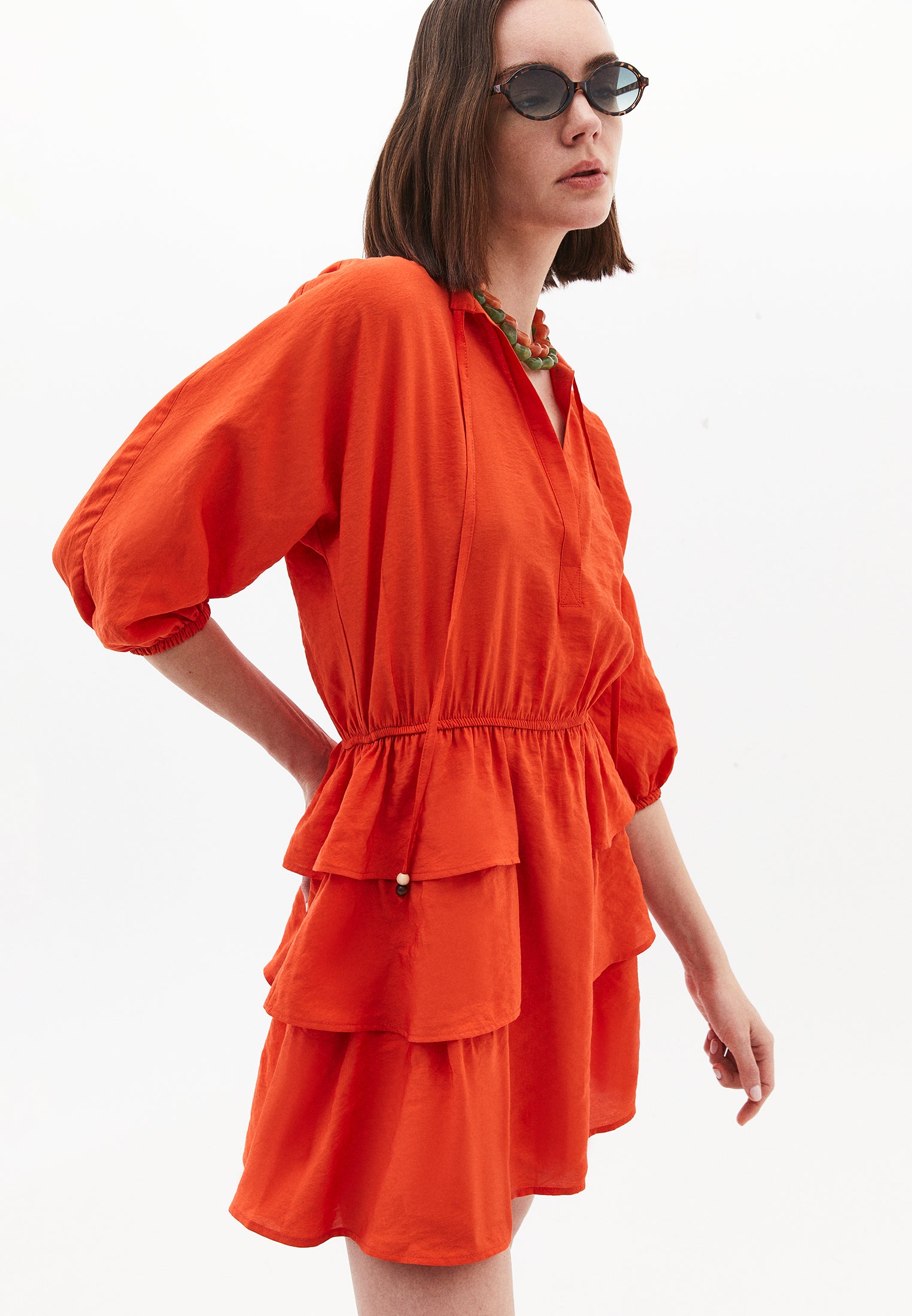 DRAPED V-NECK DRESS - PUREED PUMPKIN