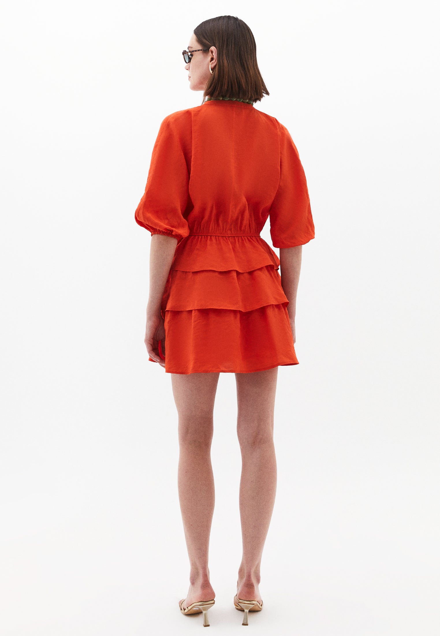 DRAPED V-NECK DRESS - PUREED PUMPKIN