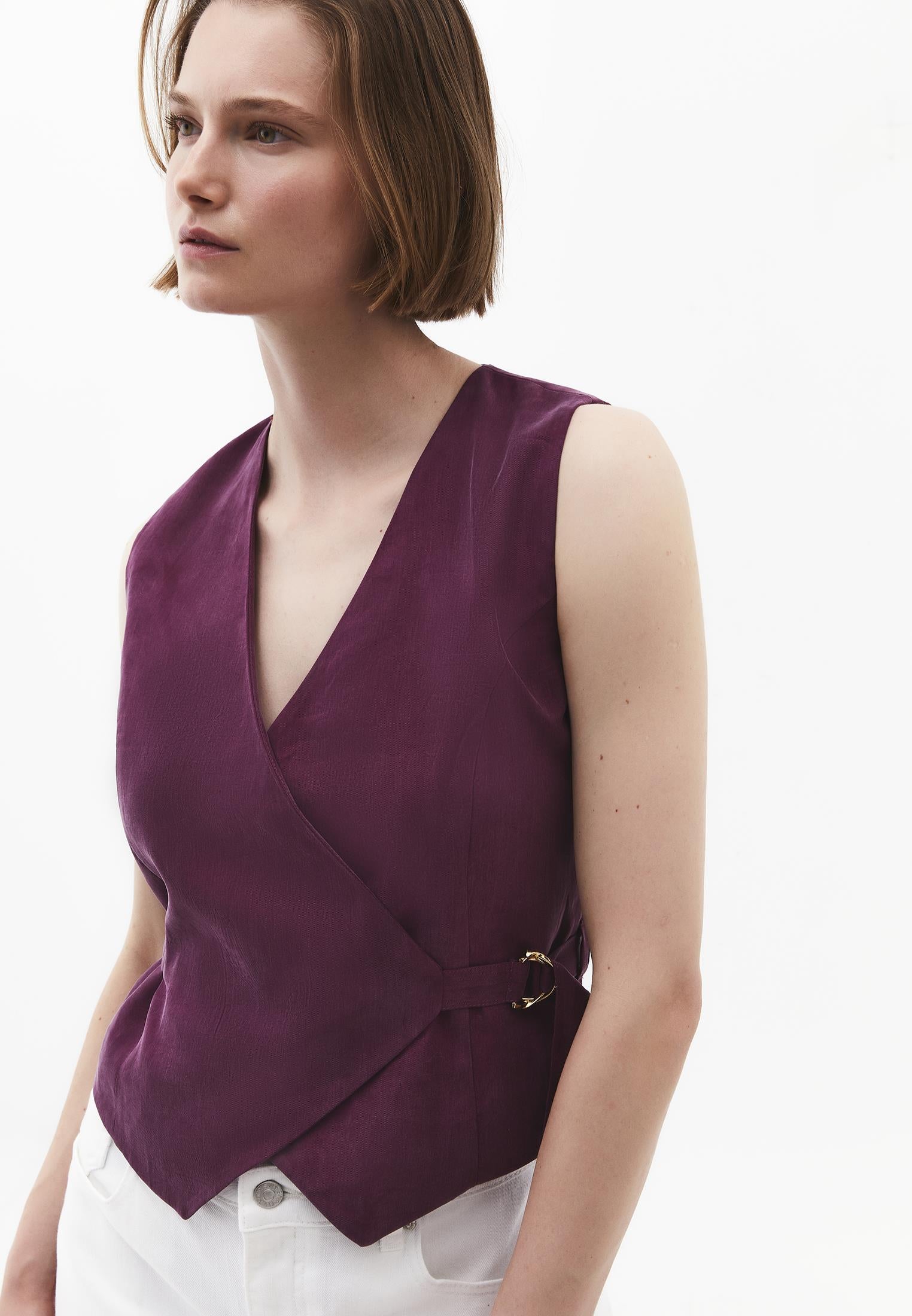 Belted Wrap Vest - PURPLE POTION