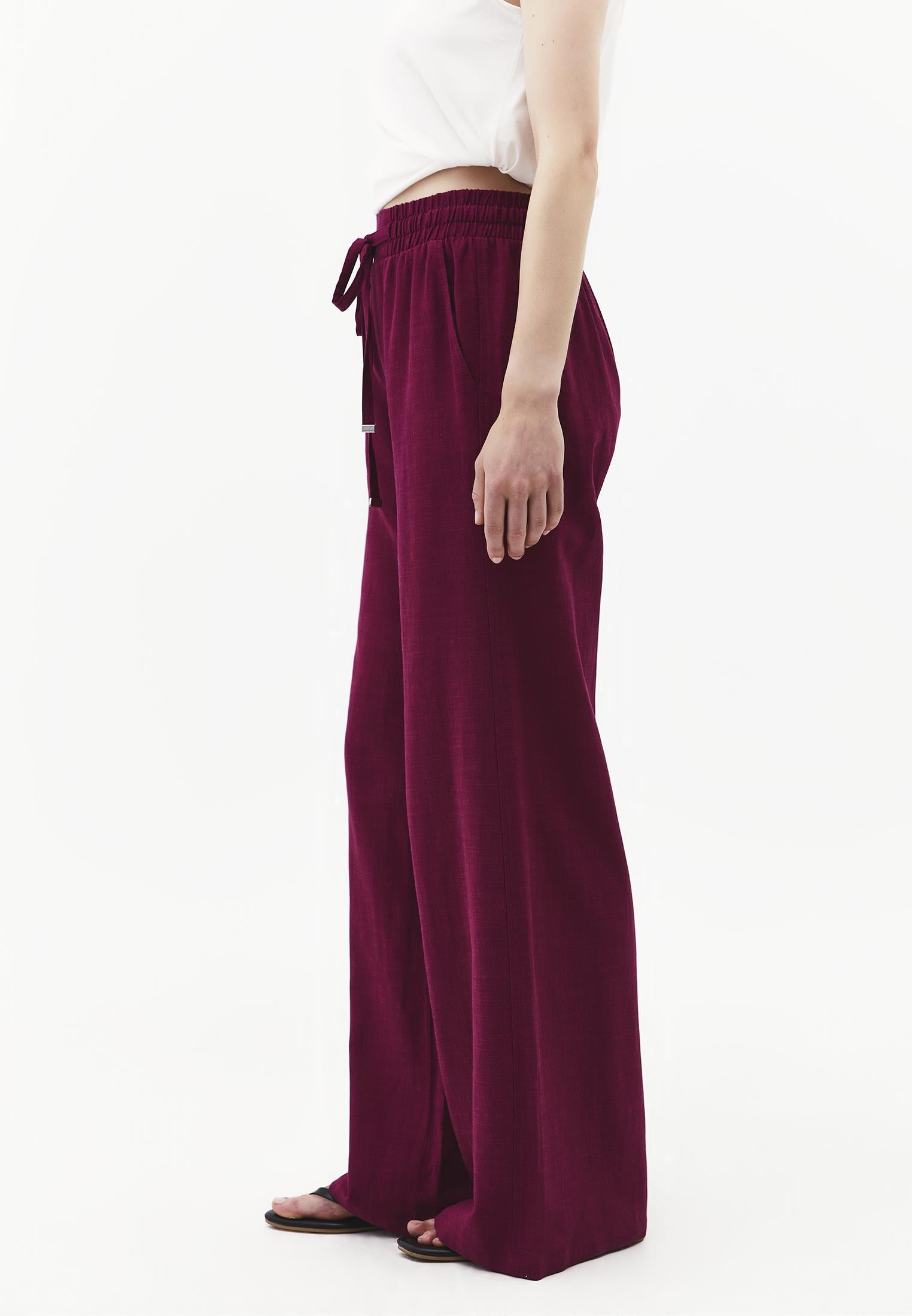 Wide Leg Pants With Elastic Waist - PURPLE POTION