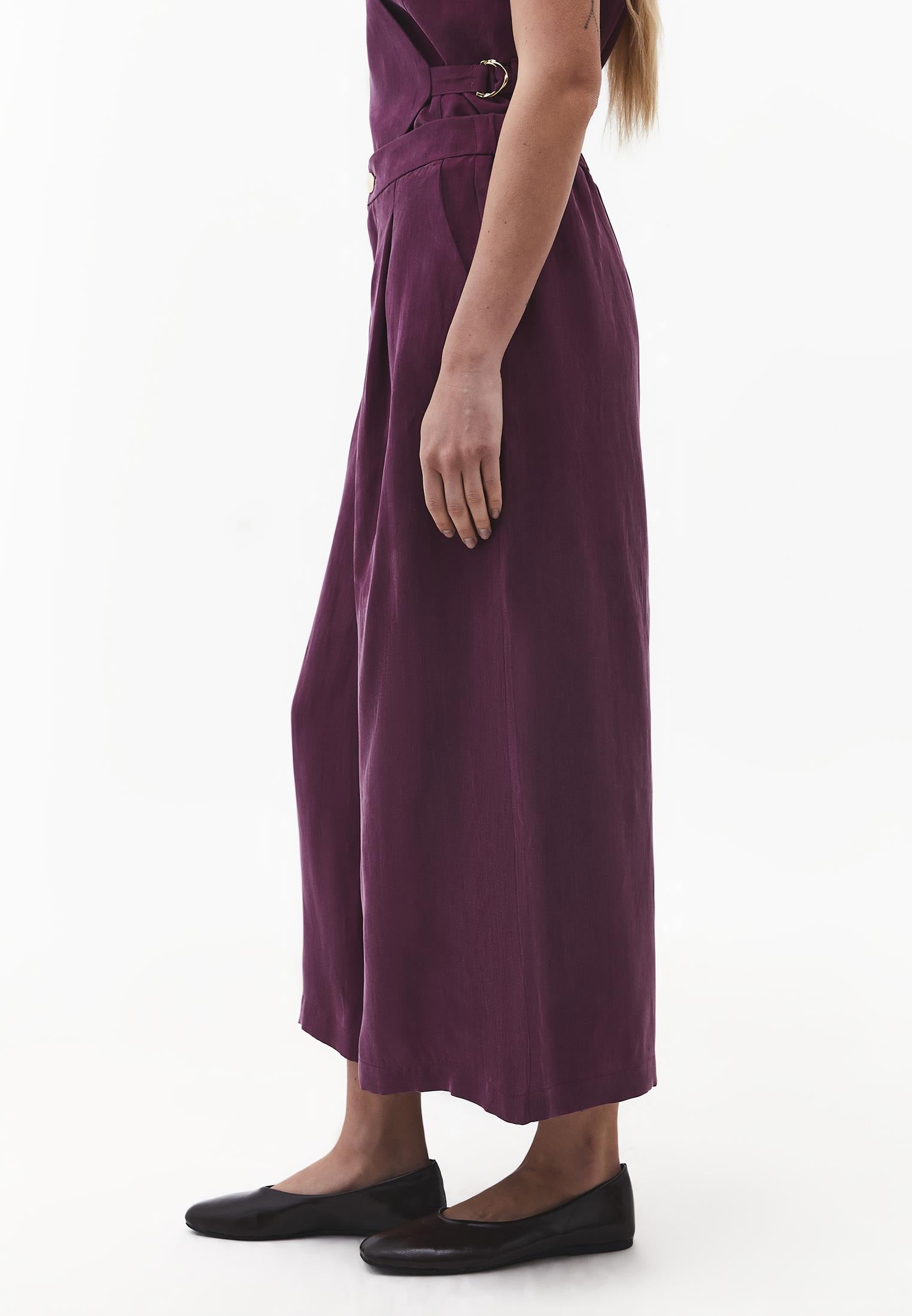 Wide Leg High Waist Trousers with Pleat Details - PURPLE POTION