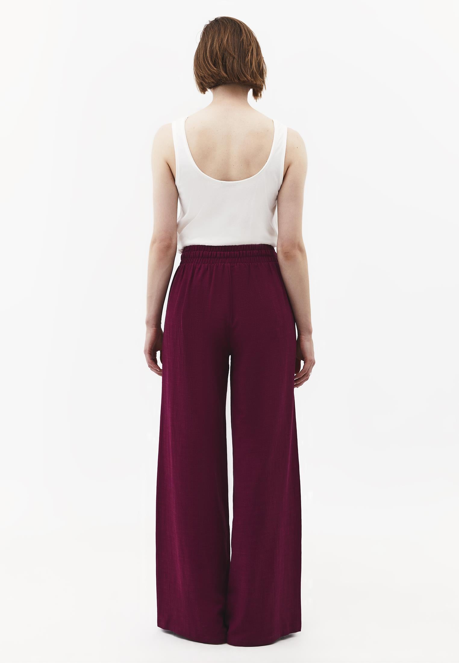 Wide Leg Pants With Elastic Waist - PURPLE POTION
