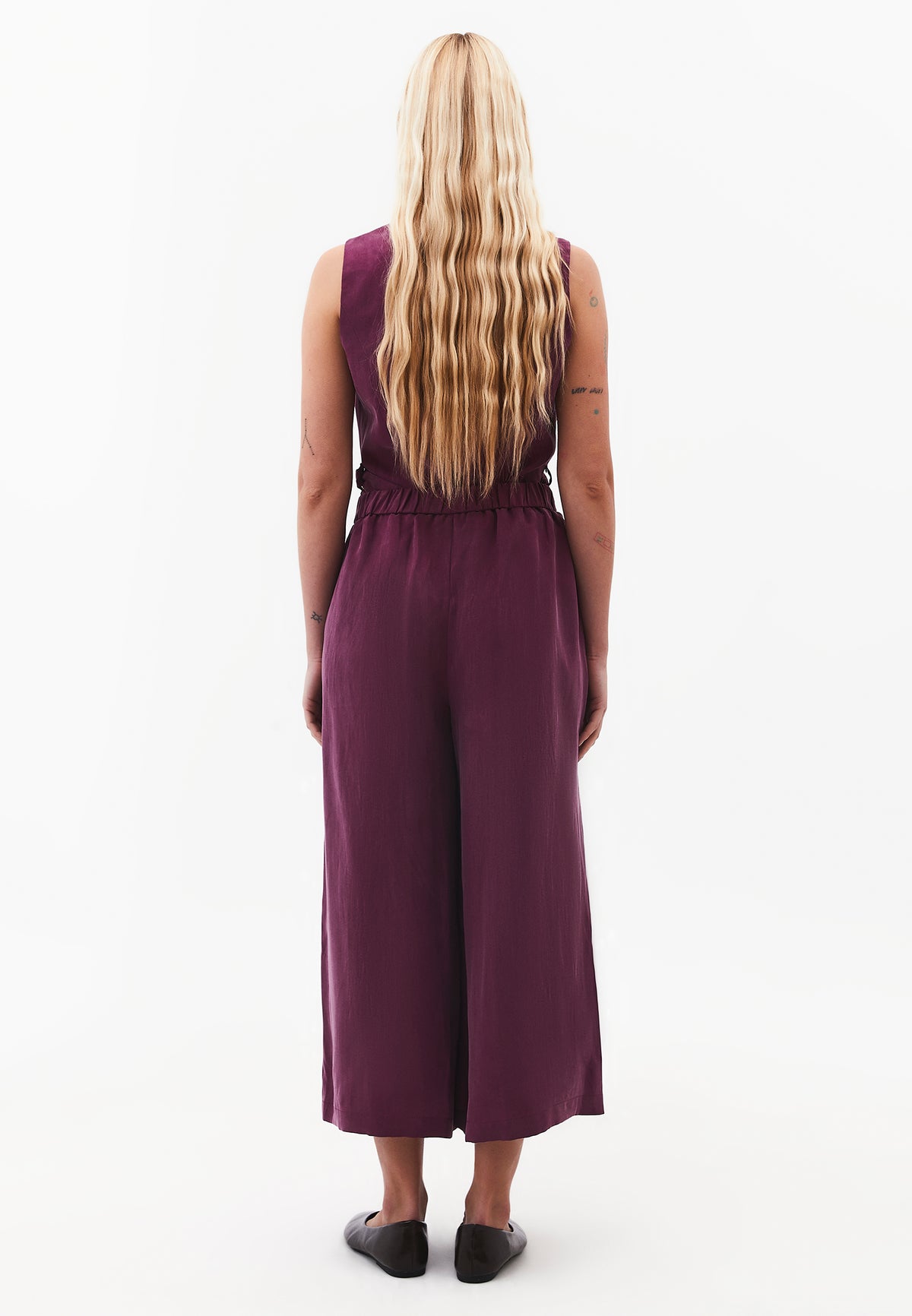 Wide Leg High Waist Trousers with Pleat Details - PURPLE POTION